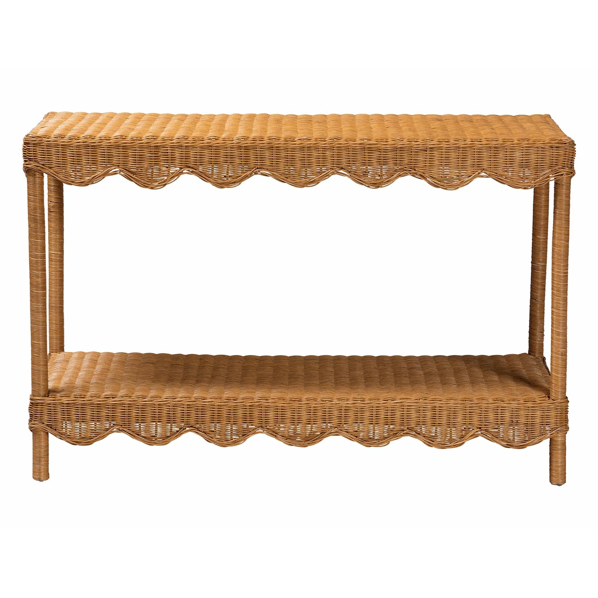 Bali & Pari Oteria Bohemian Light Honey Scalloped Rattan Console Table