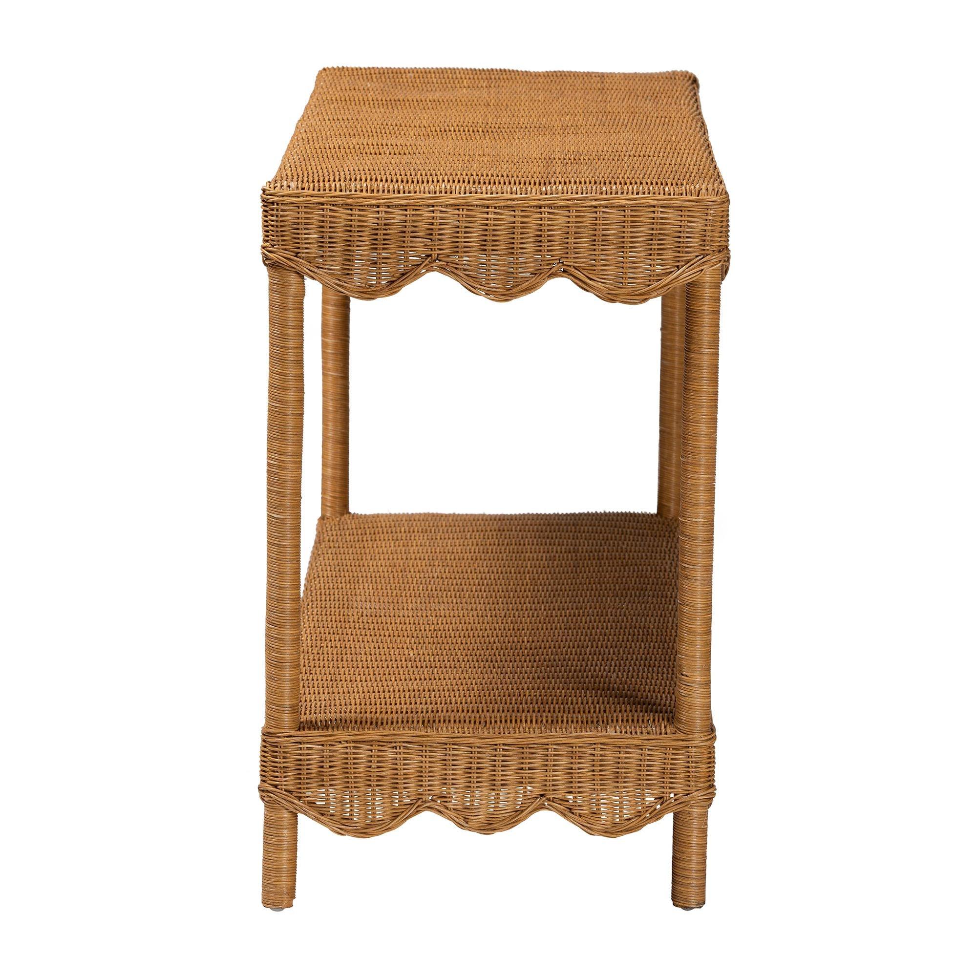 Bali & Pari Oteria Bohemian Light Honey Scalloped Rattan Console Table