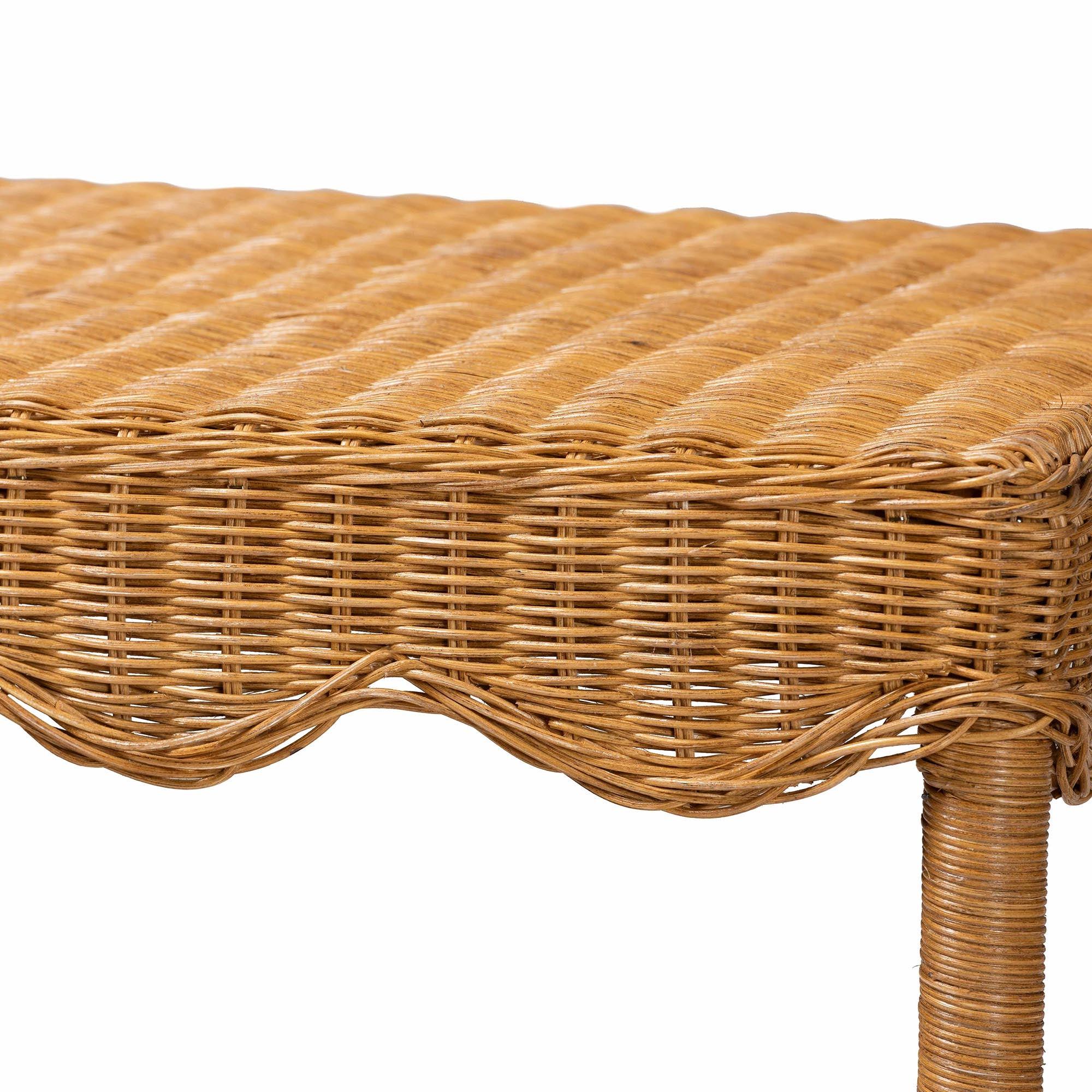 Bali & Pari Oteria Bohemian Light Honey Scalloped Rattan Console Table
