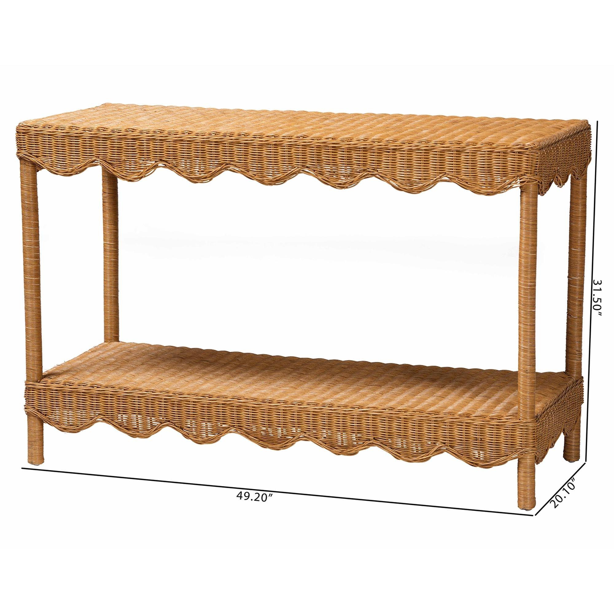 Bali & Pari Oteria Bohemian Light Honey Scalloped Rattan Console Table