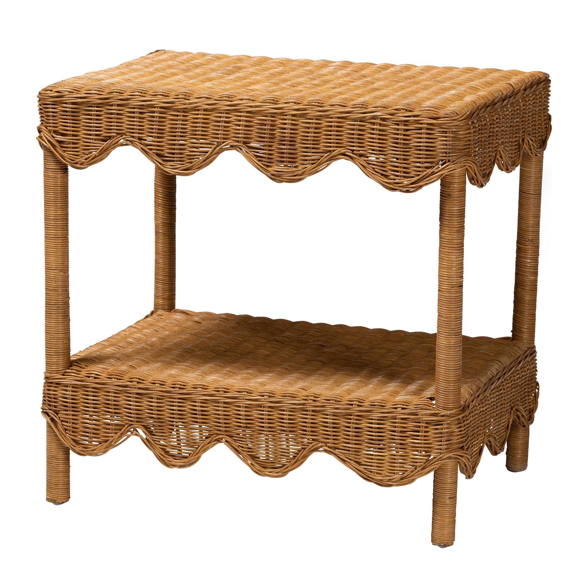 Bali & Pari Oteria Bohemian Light Honey Scalloped Rattan Side Table