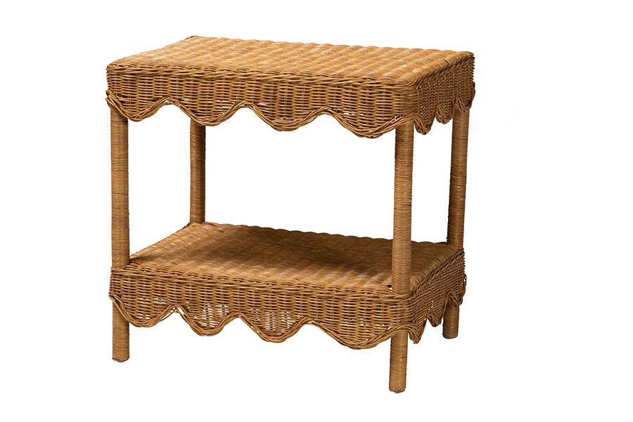 Bali & Pari Oteria Bohemian Light Honey Scalloped Rattan Side Table