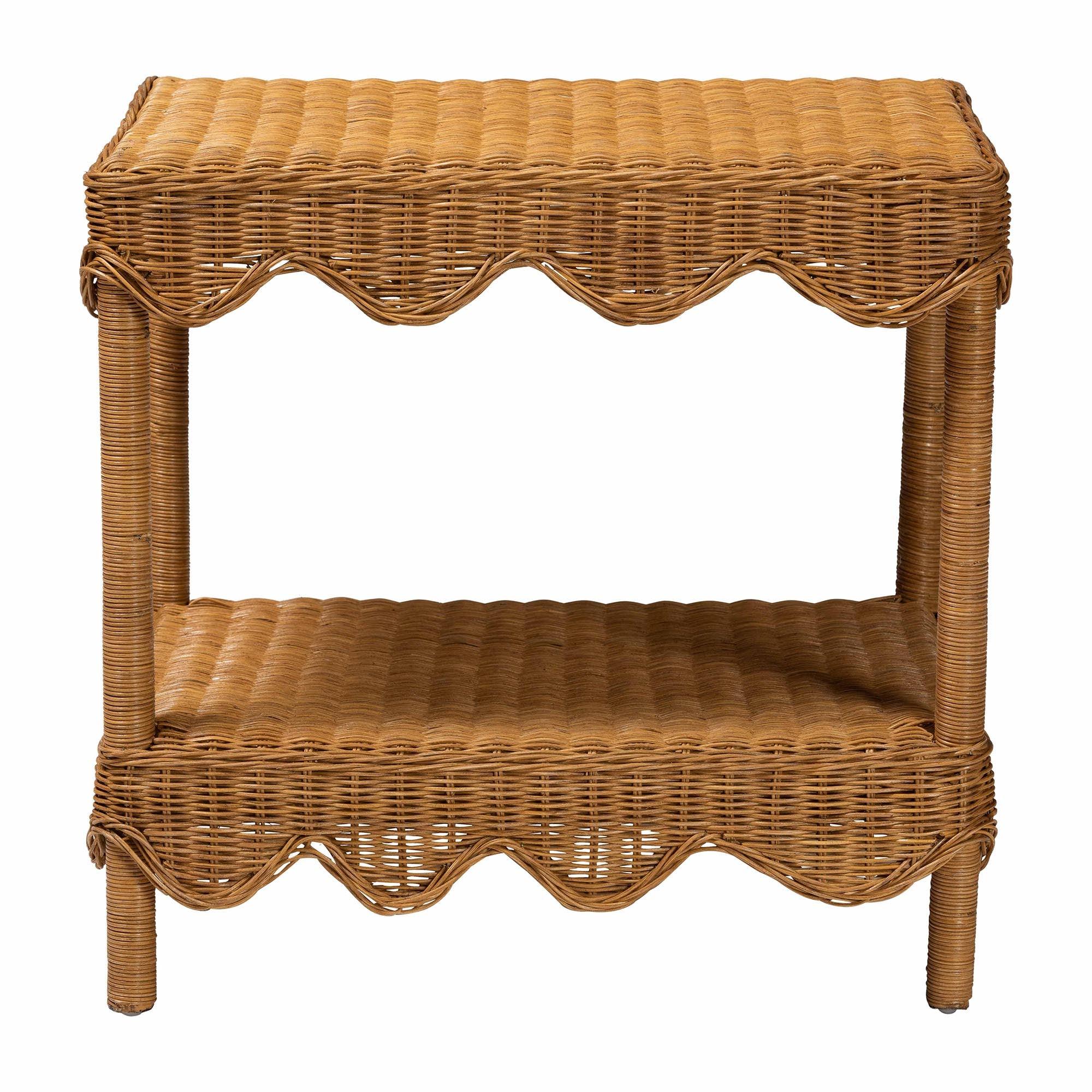 Bali & Pari Oteria Bohemian Light Honey Scalloped Rattan Side Table