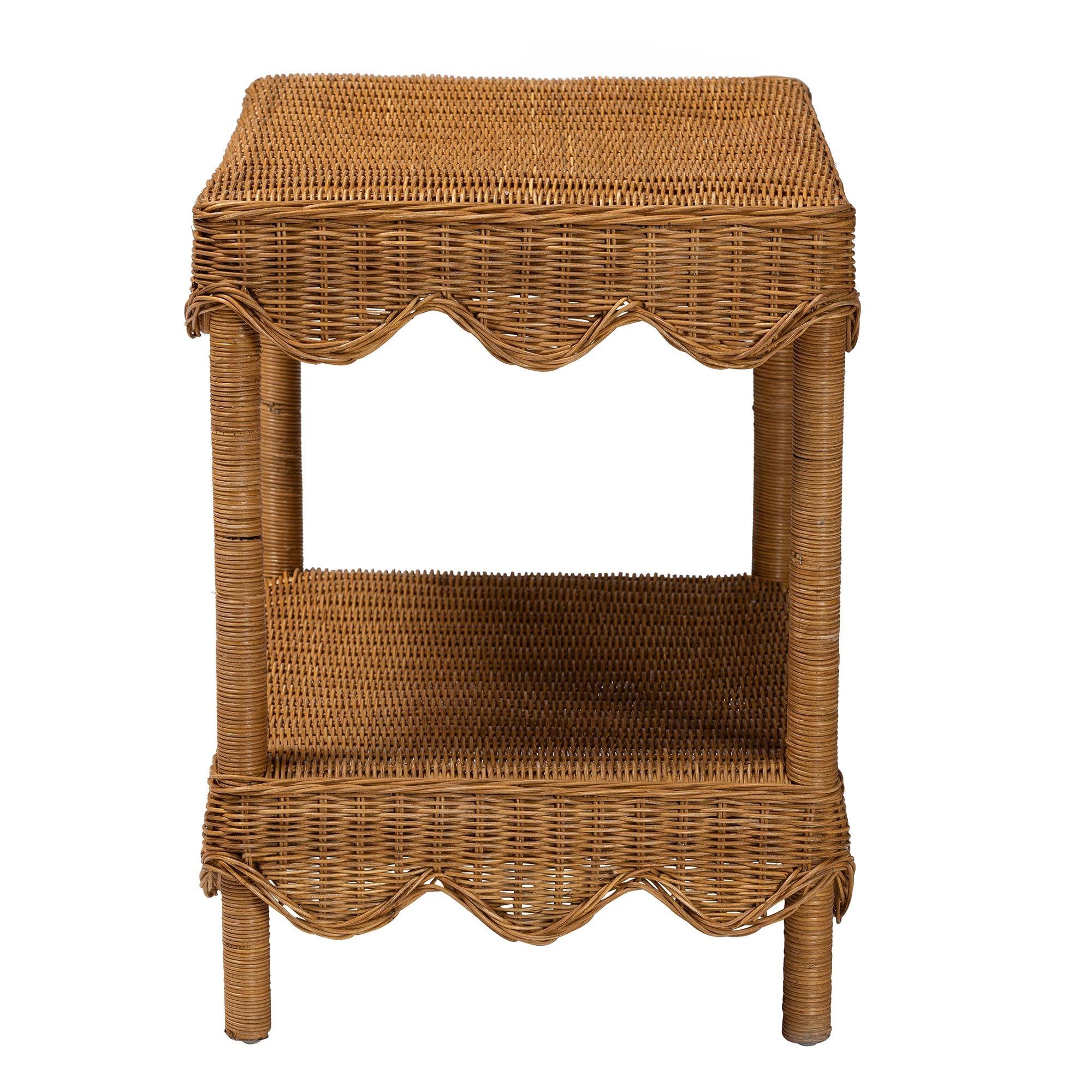 Bali & Pari Oteria Bohemian Light Honey Scalloped Rattan Side Table