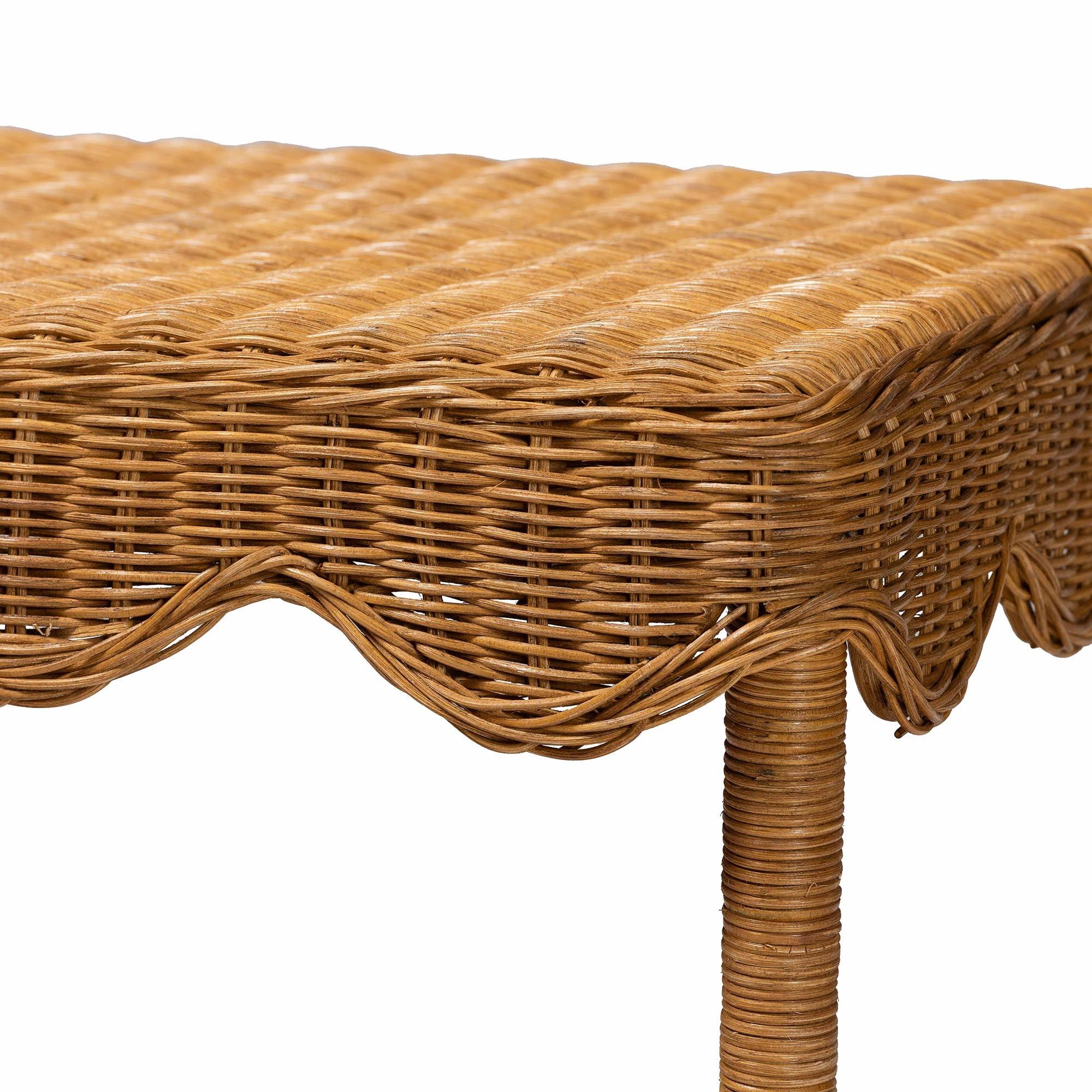 Bali & Pari Oteria Bohemian Light Honey Scalloped Rattan Side Table