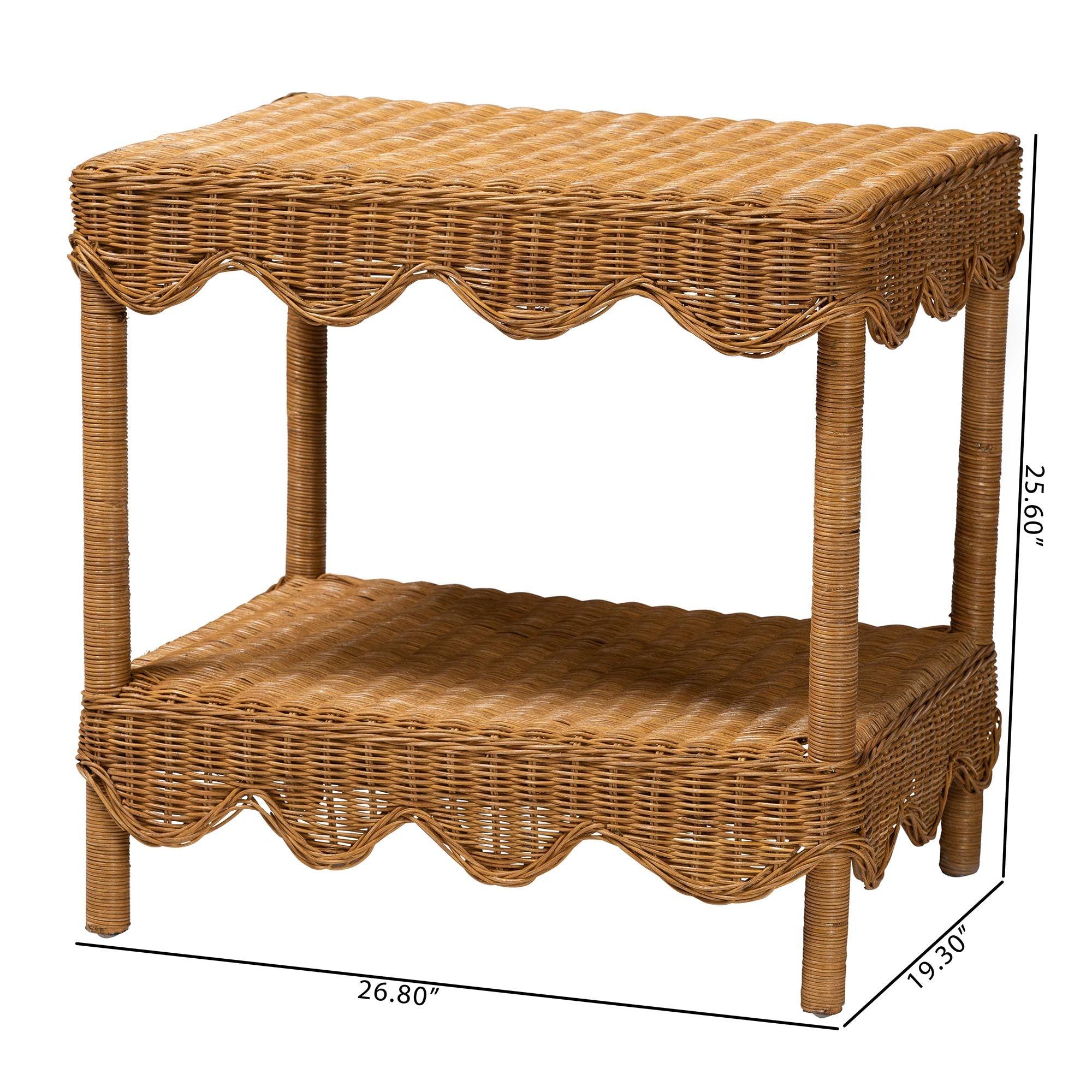 Bali & Pari Oteria Bohemian Light Honey Scalloped Rattan Side Table