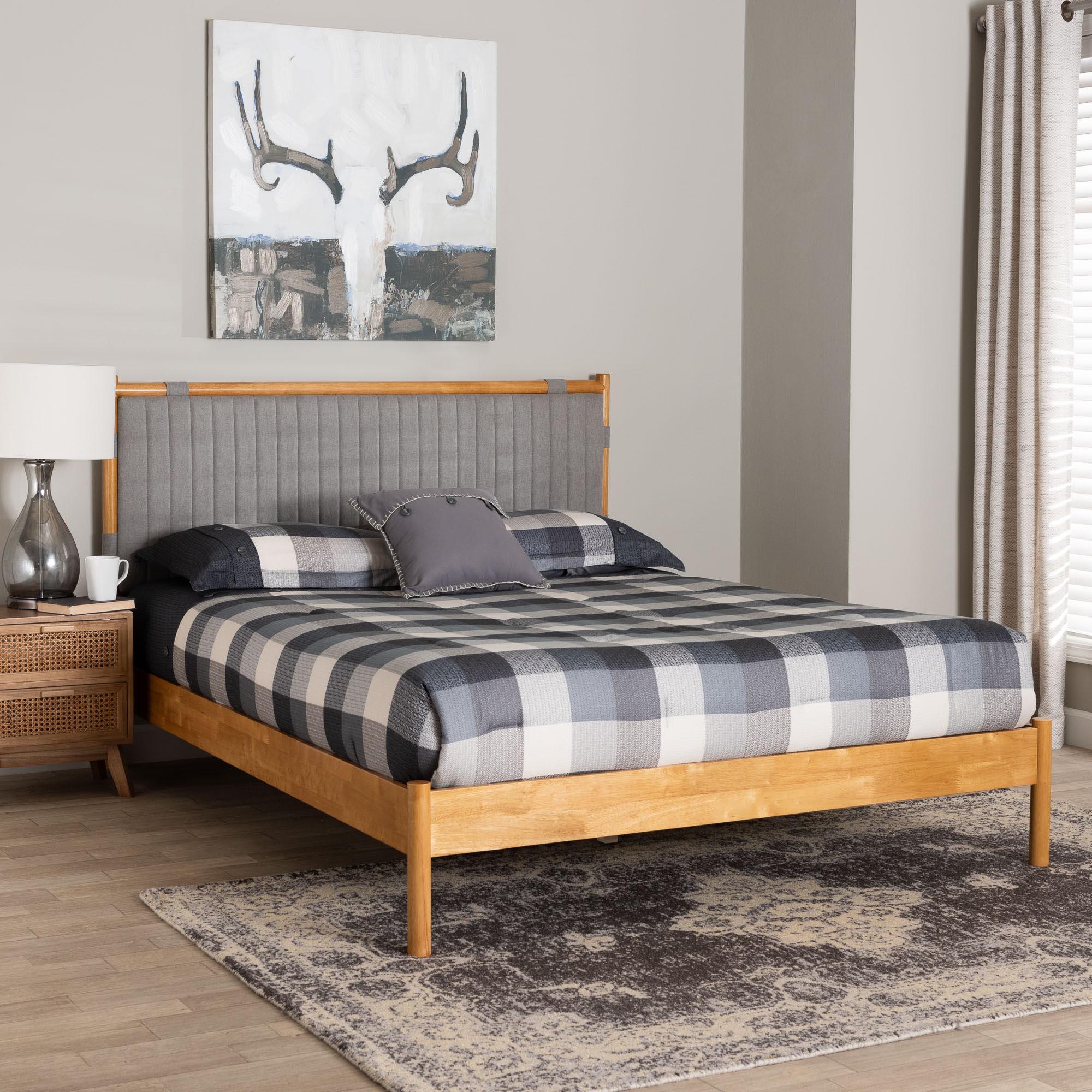 Jaiana Mid-Century Fabric and Wood Bed