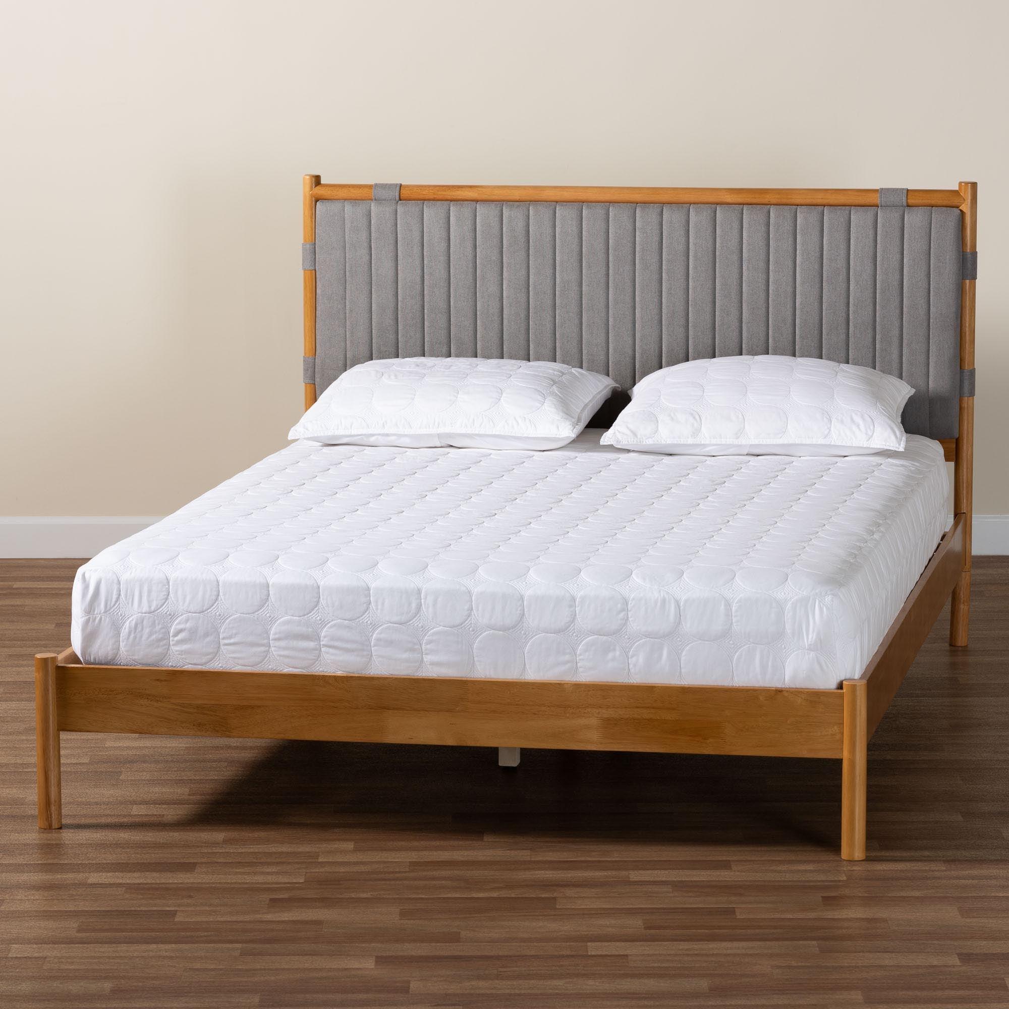 Jaiana Mid-Century Fabric and Wood Bed