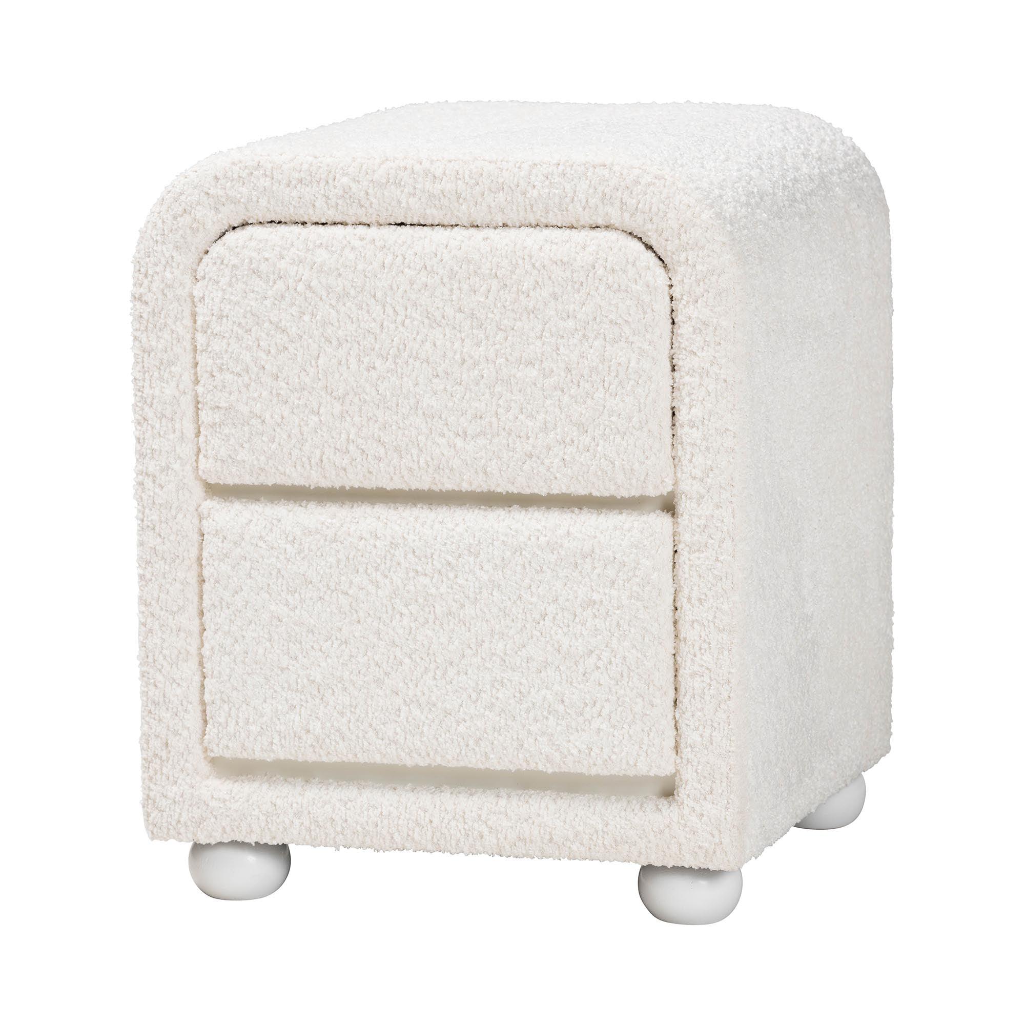 Bonilla Modern Teddy-Bear Fabric and Rubberwood 2-Drawer Nightstand