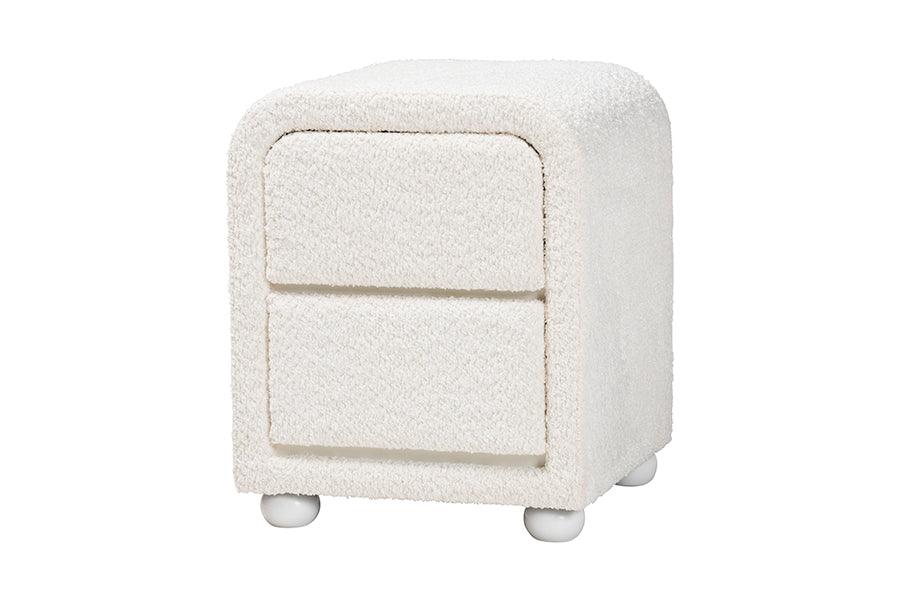 Bonilla Modern Teddy-Bear Fabric and Rubberwood 2-Drawer Nightstand