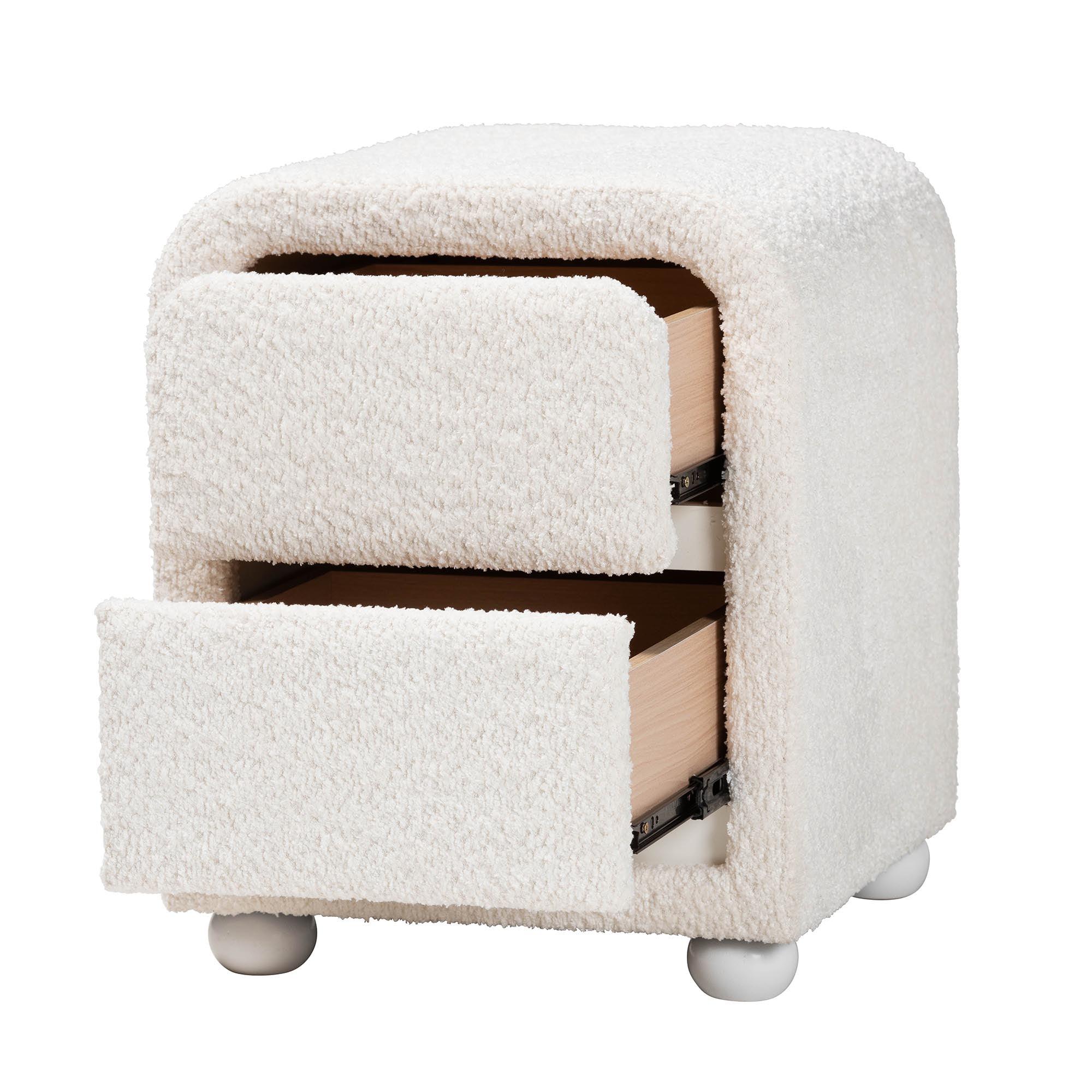 Bonilla Modern Teddy-Bear Fabric and Rubberwood 2-Drawer Nightstand
