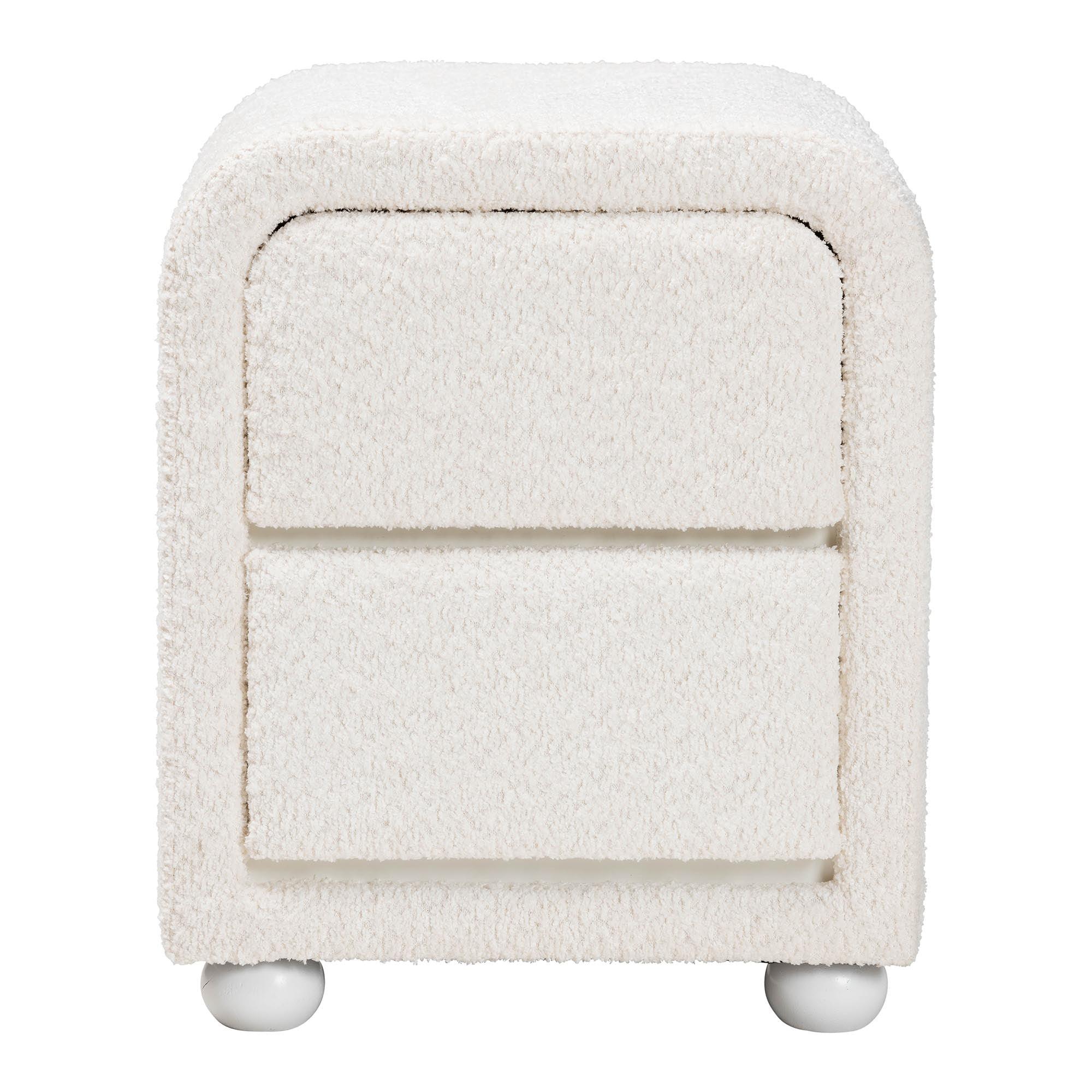 Bonilla Modern Teddy-Bear Fabric and Rubberwood 2-Drawer Nightstand