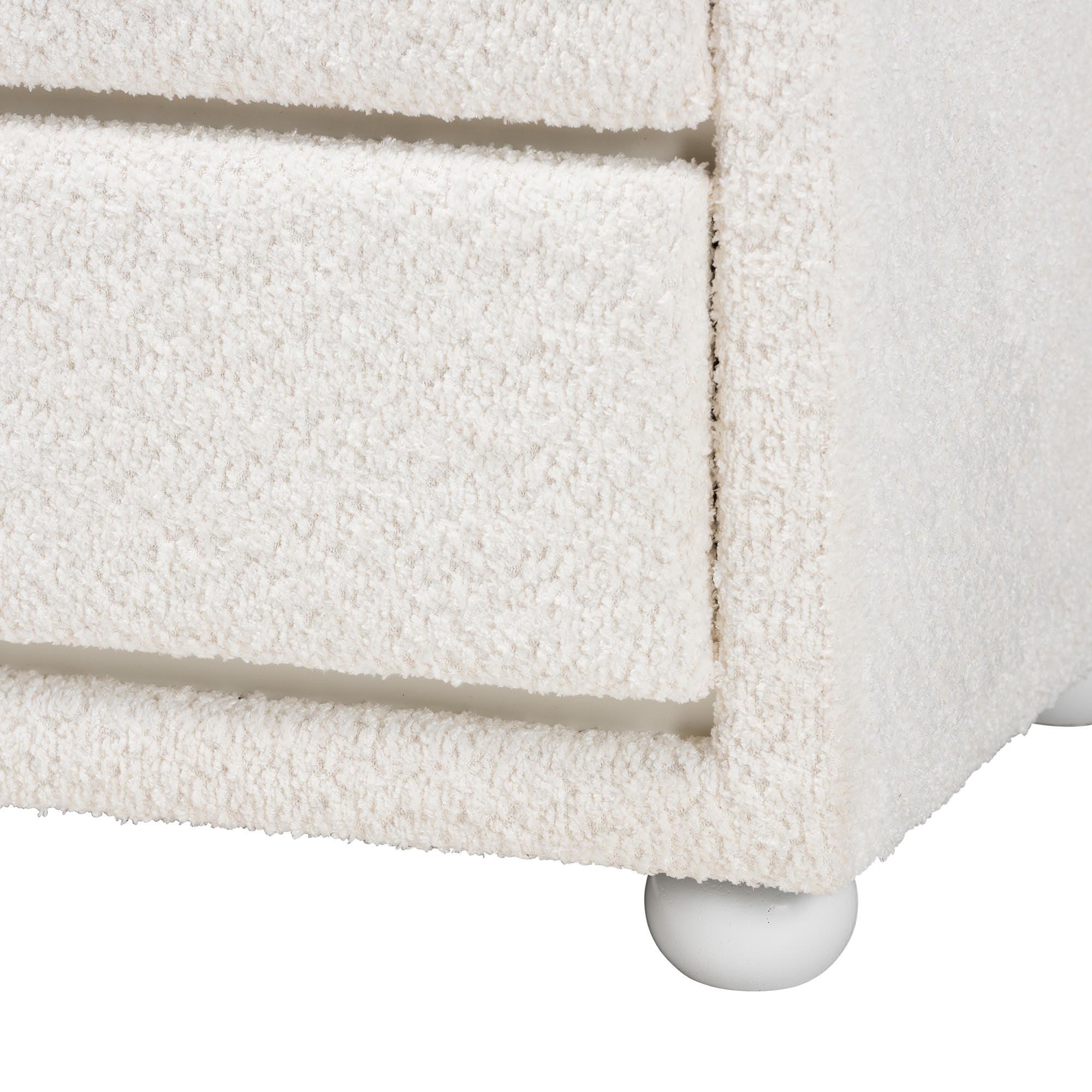 Bonilla Modern Teddy-Bear Fabric and Rubberwood 2-Drawer Nightstand