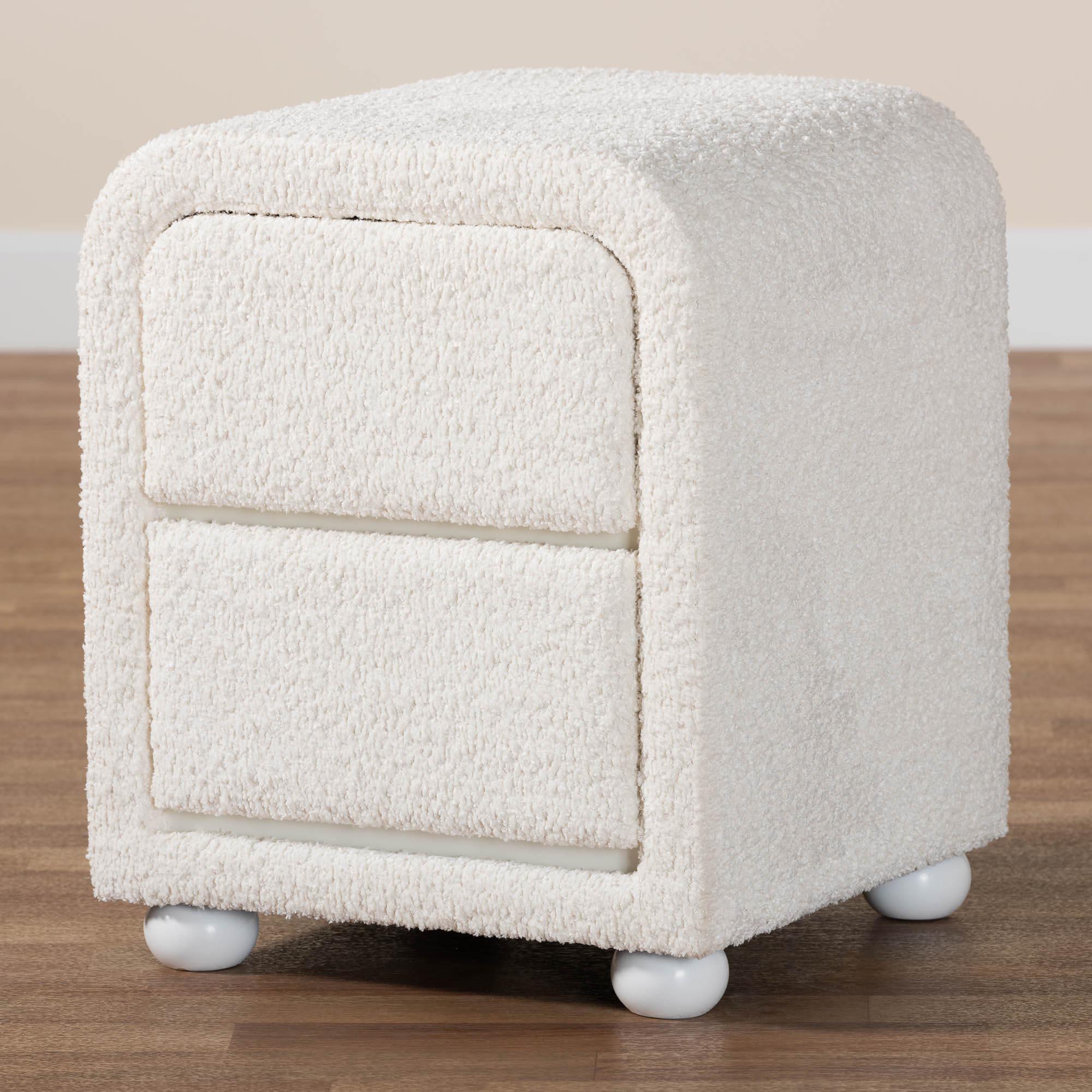 Bonilla Modern Teddy-Bear Fabric and Rubberwood 2-Drawer Nightstand
