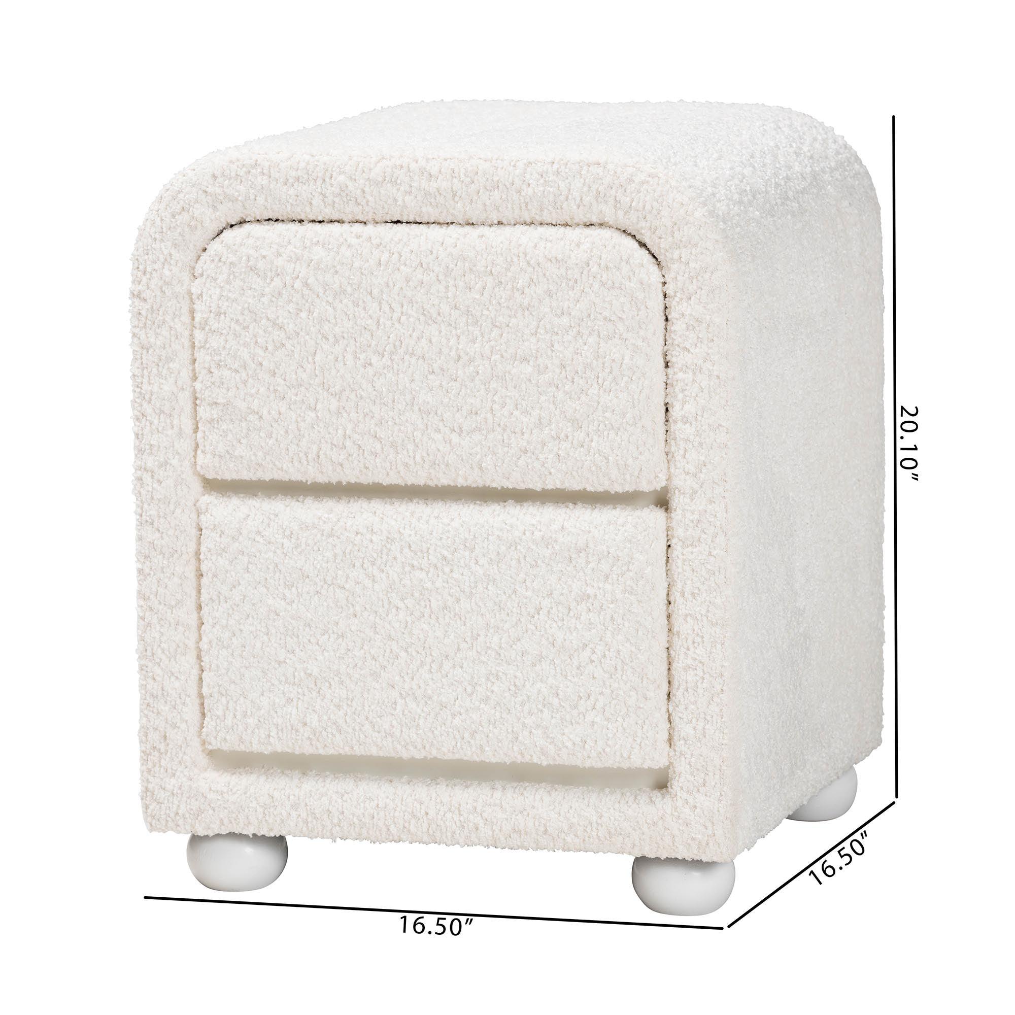 Bonilla Modern Teddy-Bear Fabric and Rubberwood 2-Drawer Nightstand