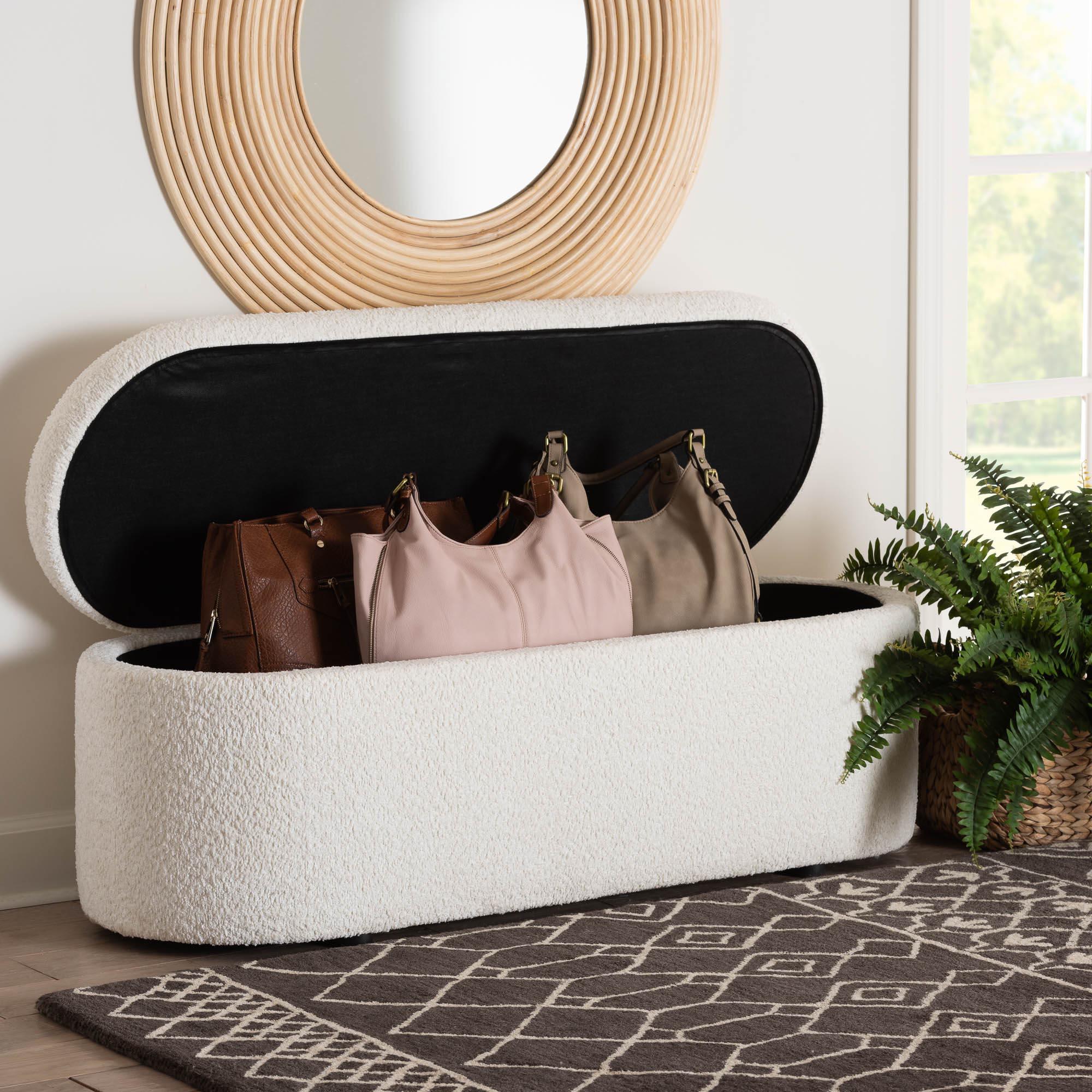 Lavina Modern Teddy-Bear Fabric Storage Bench