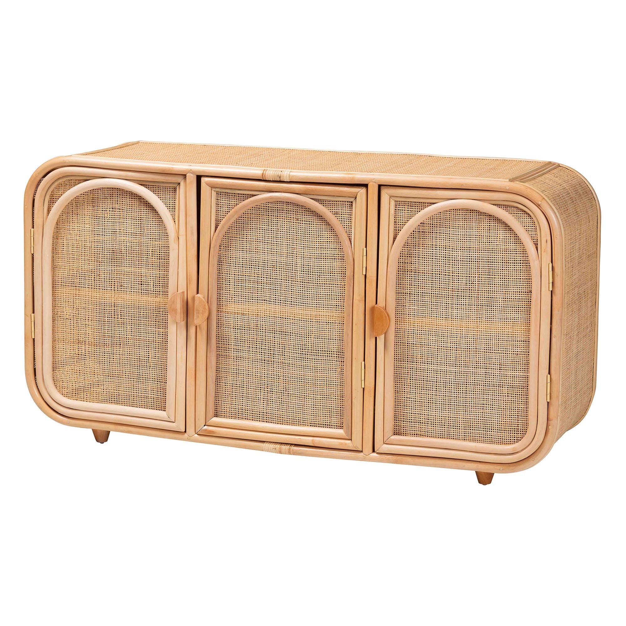 Bali & Pari Evania Bohemian Rattan 3-Door Storage Cabinet