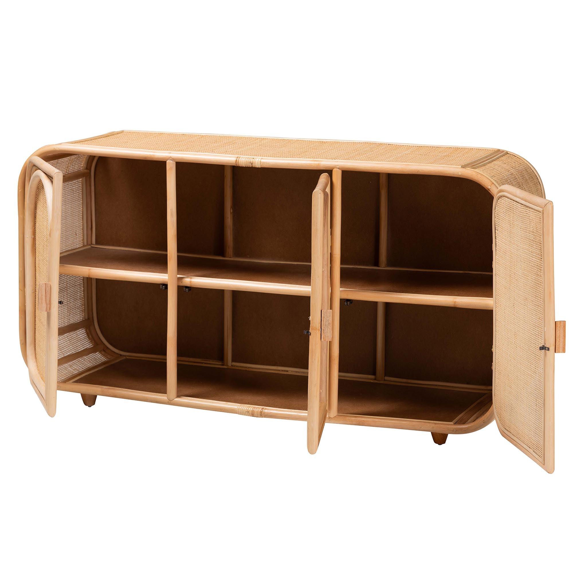 Bali & Pari Evania Bohemian Rattan 3-Door Storage Cabinet