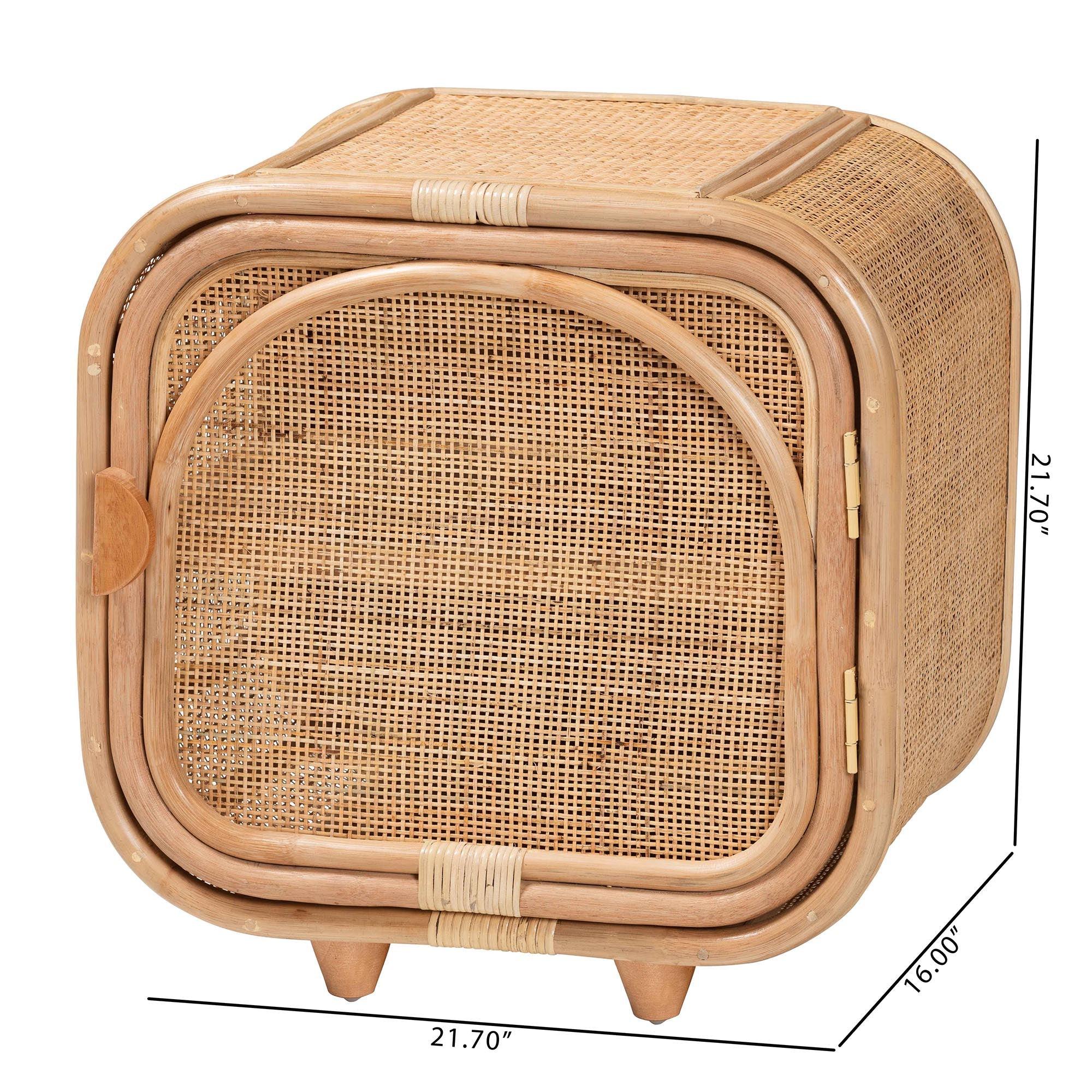 Bali & Pari Keita Bohemian Rattan and Mahogany Wood Nightstand
