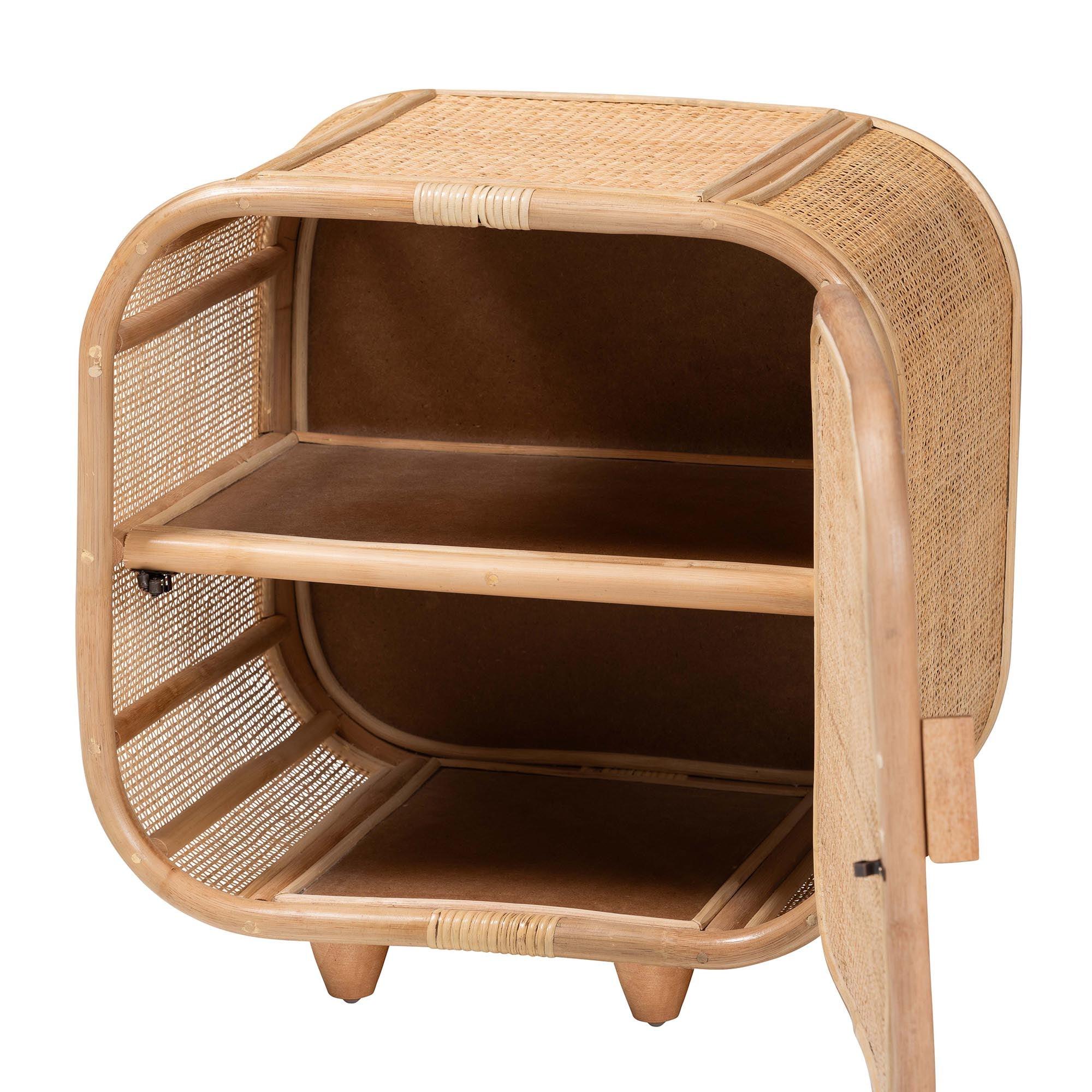 Bali & Pari Keita Bohemian Rattan and Mahogany Wood Nightstand