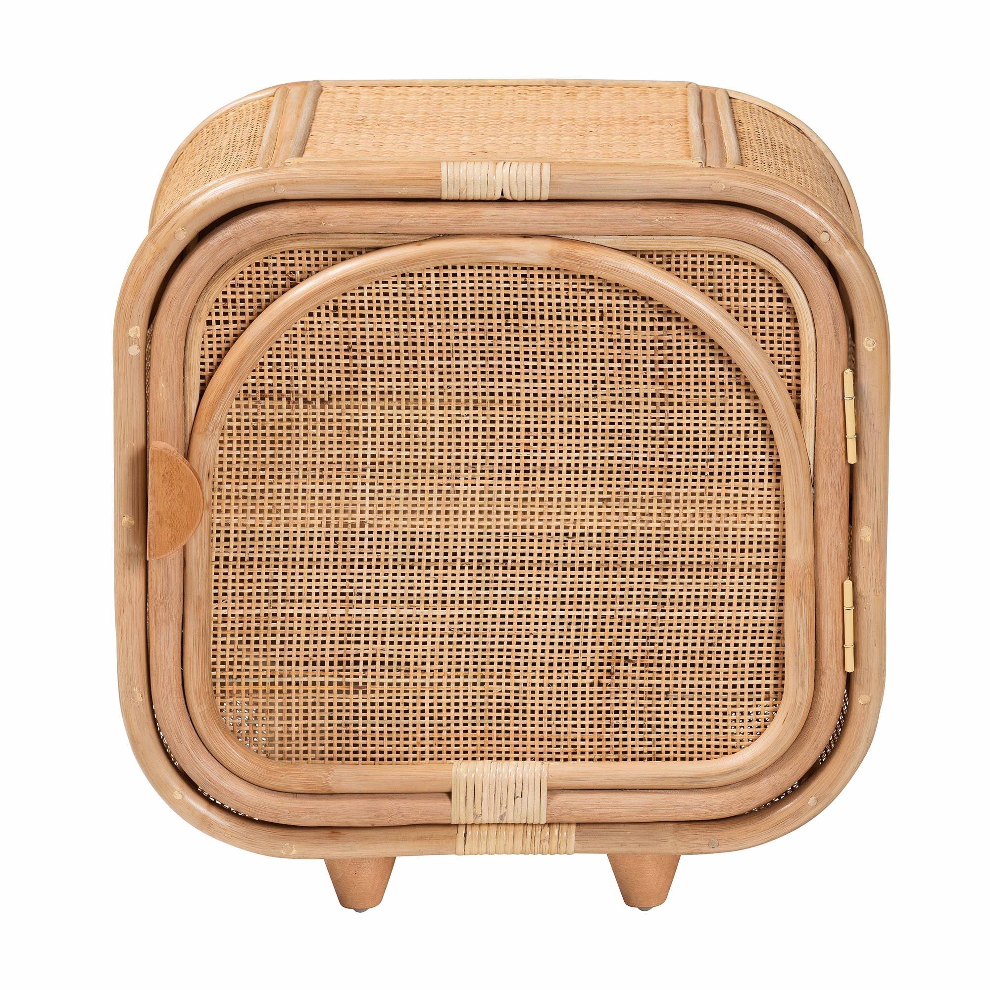 Bali & Pari Keita Bohemian Rattan and Mahogany Wood Nightstand