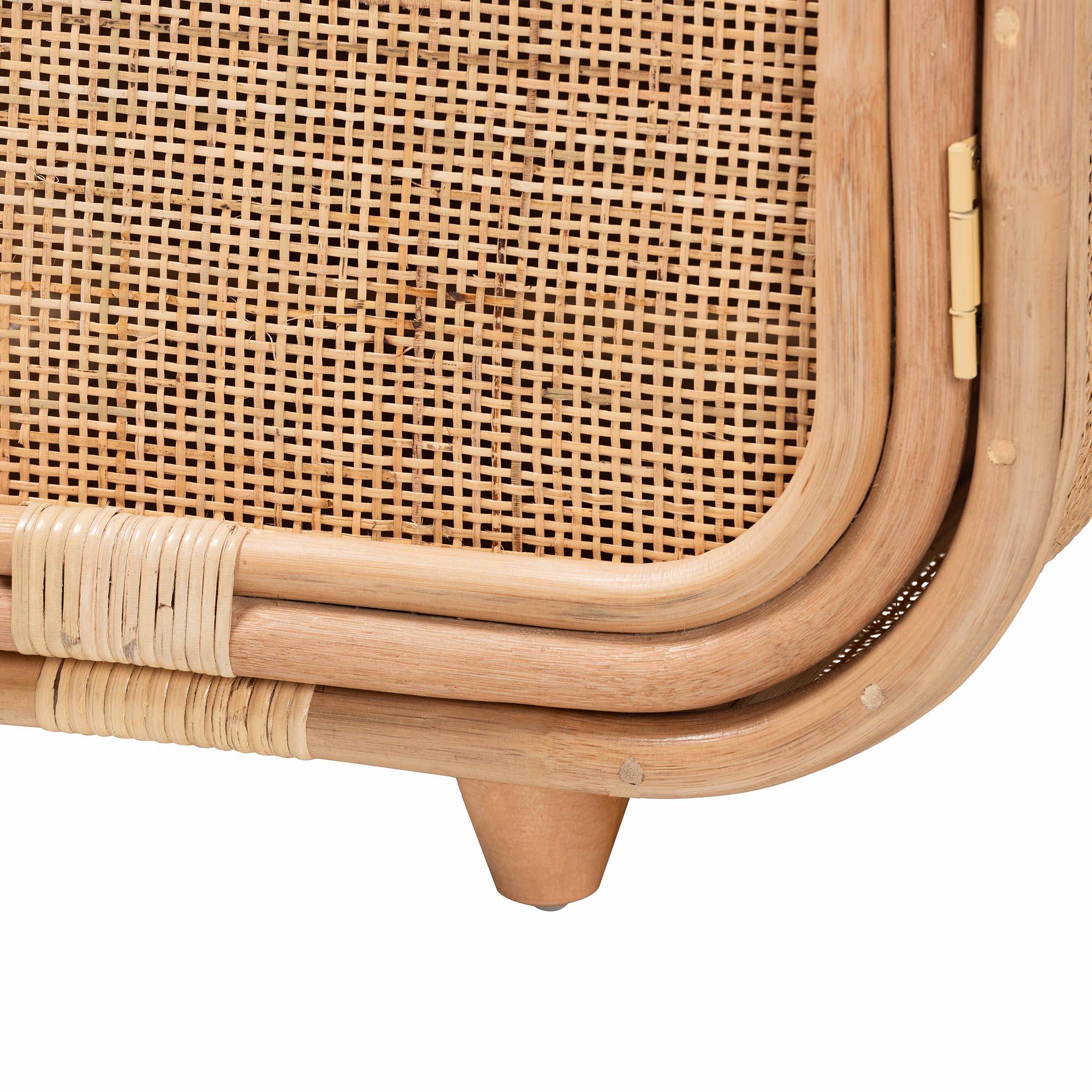 Bali & Pari Keita Bohemian Rattan and Mahogany Wood Nightstand