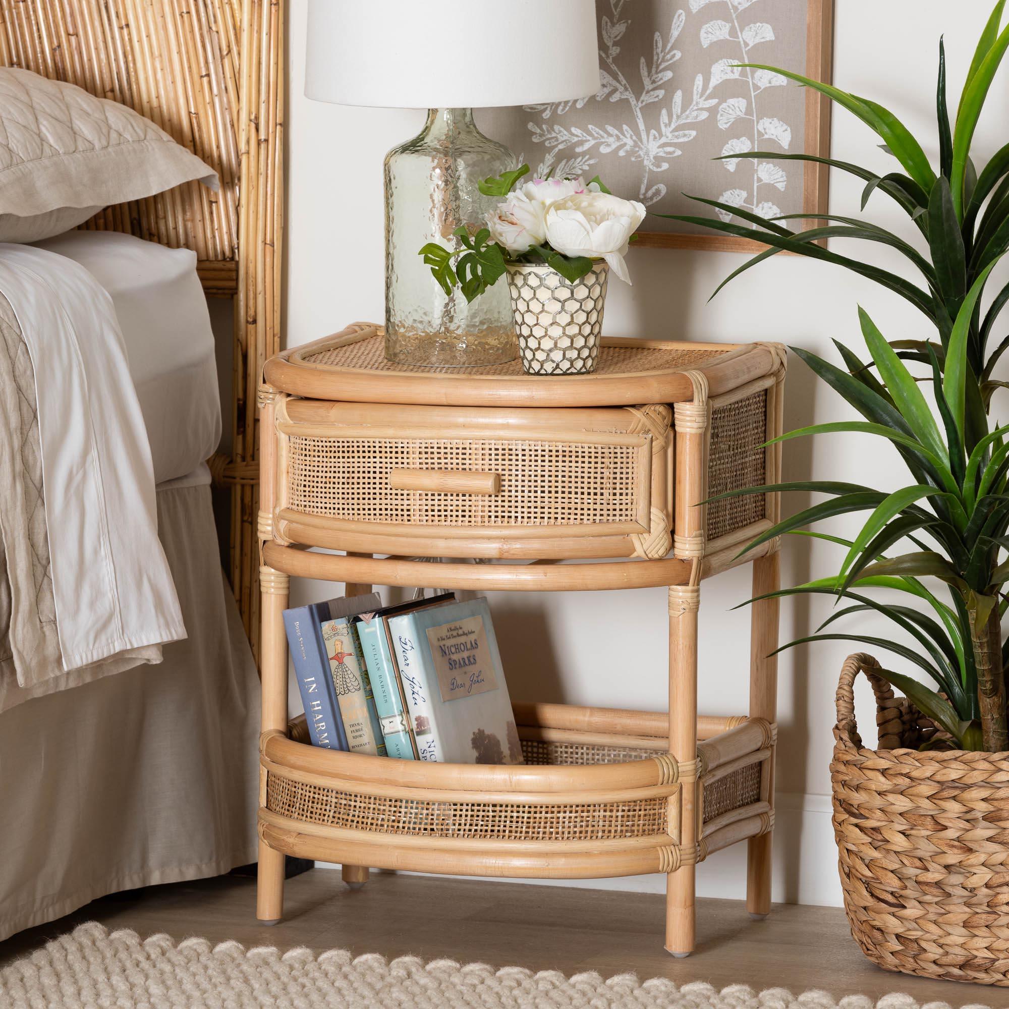 bali & pari Divitia Bohemian Rattan 1-Drawer Nightstand