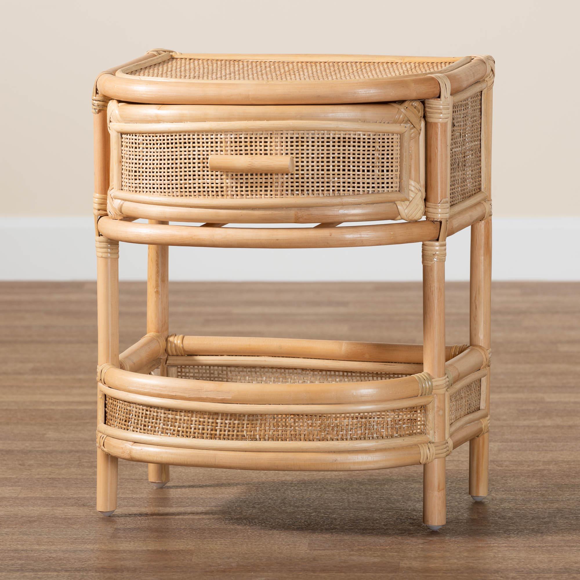 bali & pari Divitia Bohemian Rattan 1-Drawer Nightstand