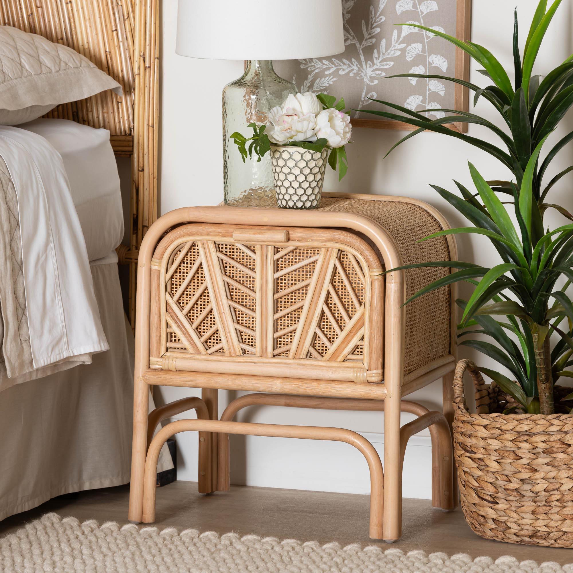 bali & pari Carabella Bohemian Rattan 1-Drawer Nightstand