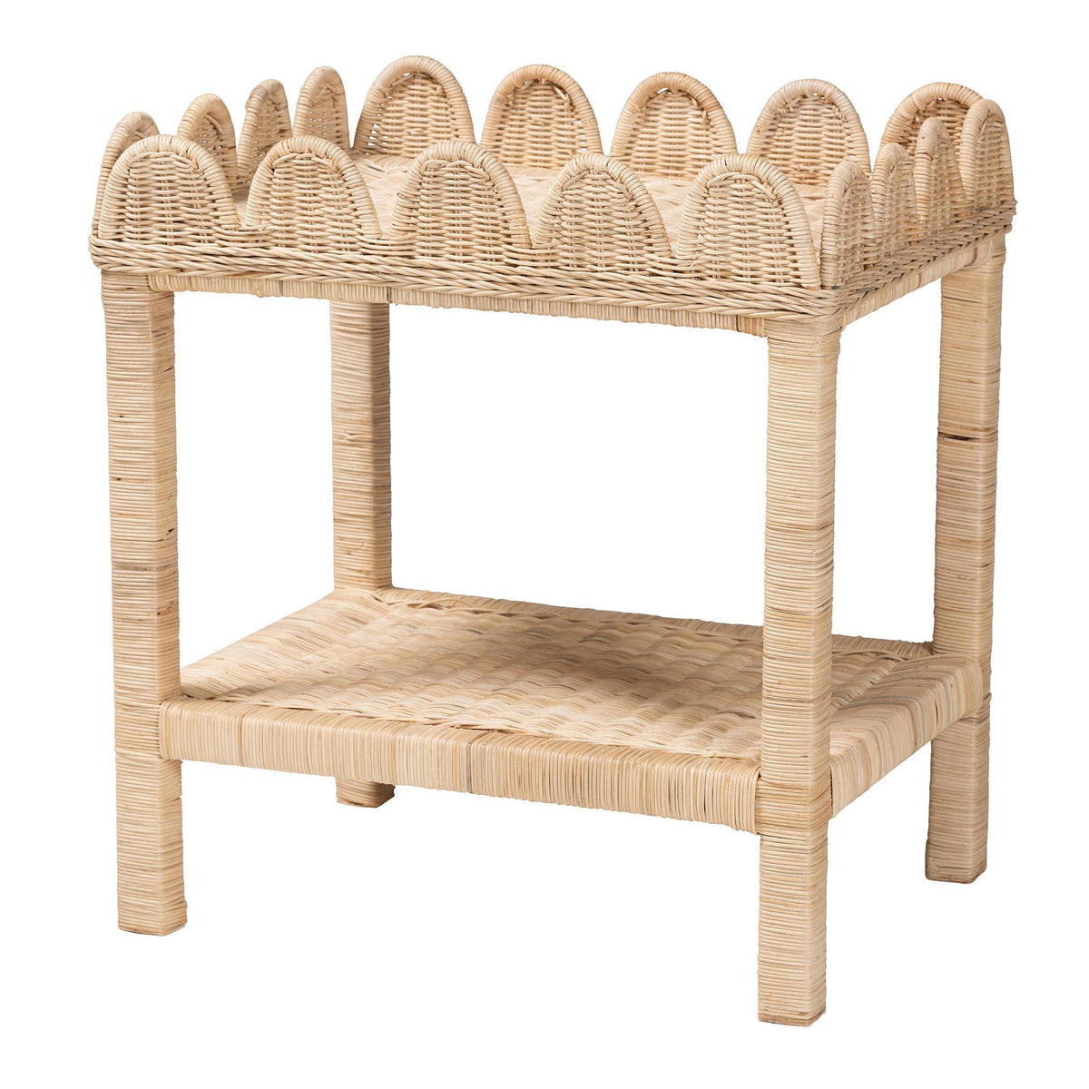 Bali & Pari Sumana Bohemian Scallop Rattan and Mahogany Side Table