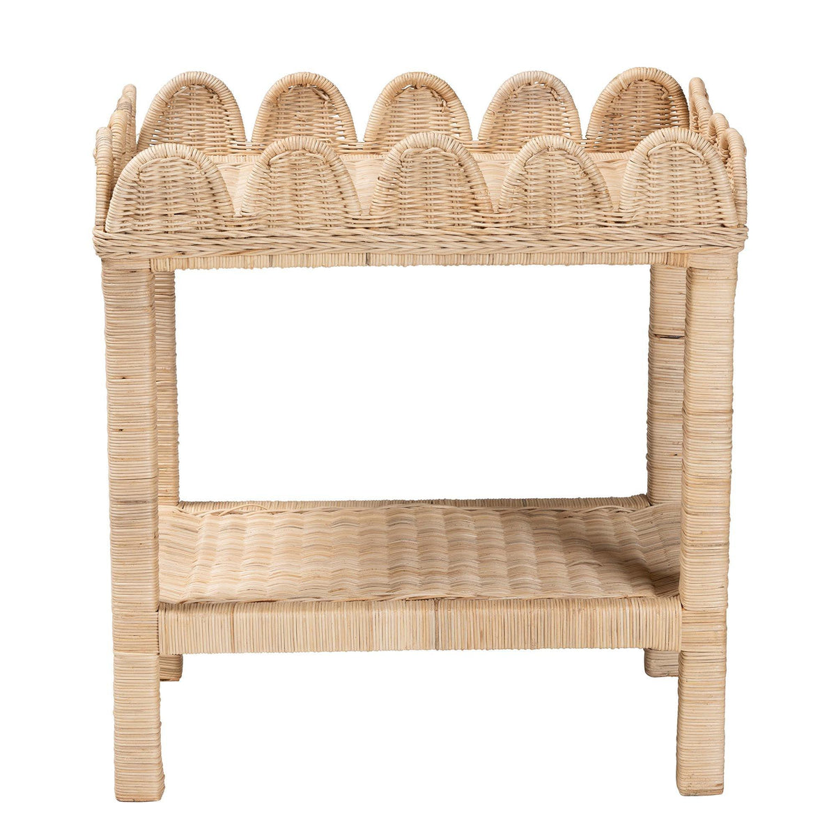 Bali & Pari Sumana Bohemian Scallop Rattan and Mahogany Side Table