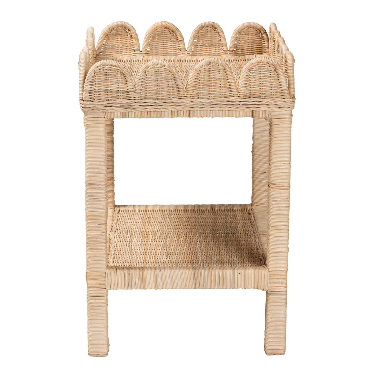 Bali & Pari Sumana Bohemian Scallop Rattan and Mahogany Side Table