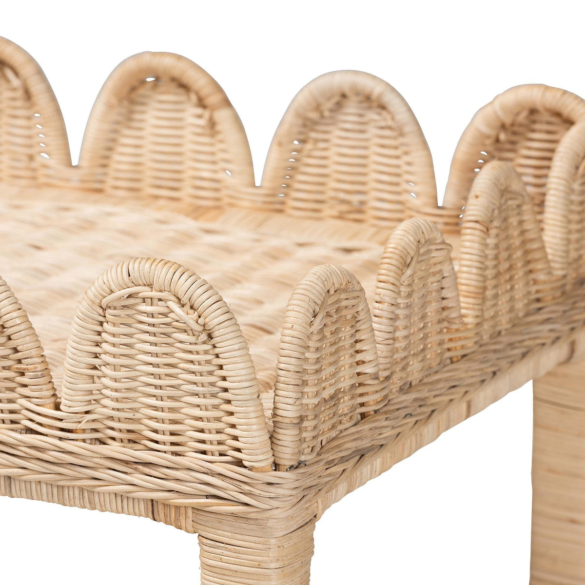Bali & Pari Sumana Bohemian Scallop Rattan and Mahogany Side Table