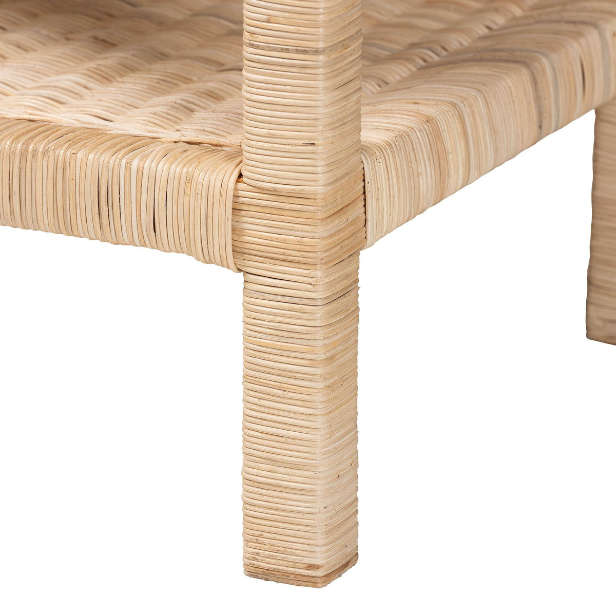 Bali & Pari Sumana Bohemian Scallop Rattan and Mahogany Side Table