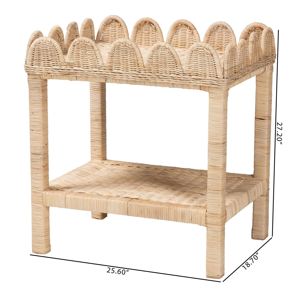 Bali & Pari Sumana Bohemian Scallop Rattan and Mahogany Side Table