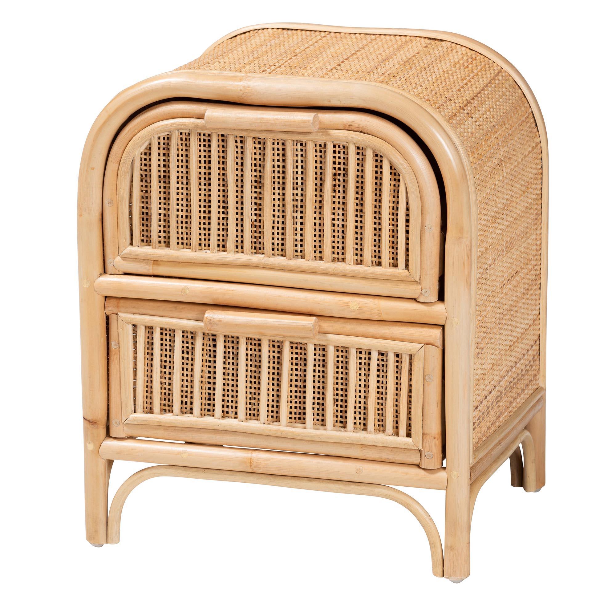 Bali & Pari Adrika Bohemian Rattan 2-Drawer Nightstand