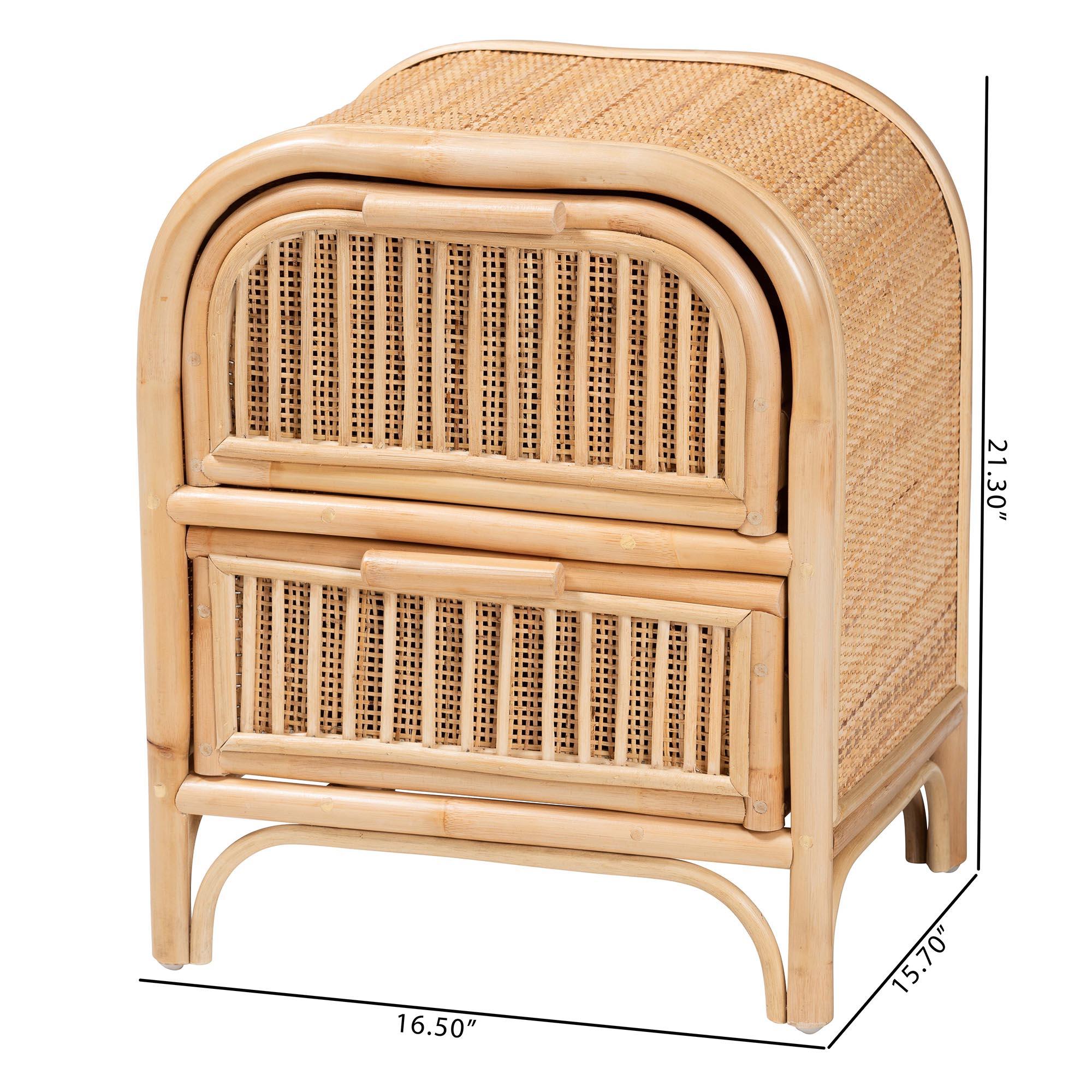 Bali & Pari Adrika Bohemian Rattan 2-Drawer Nightstand