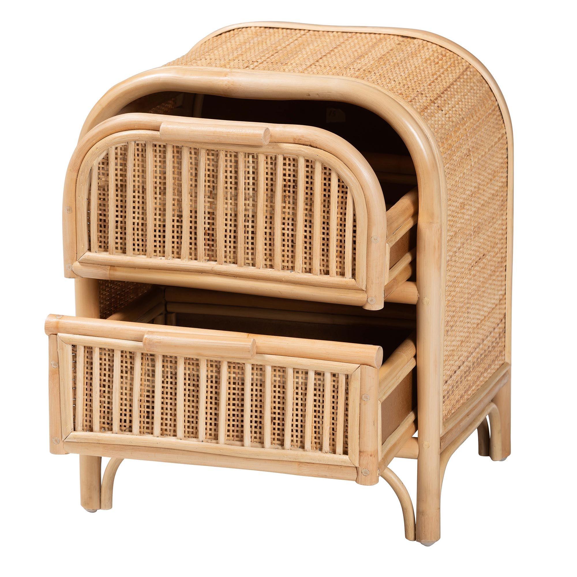 Bali & Pari Adrika Bohemian Rattan 2-Drawer Nightstand