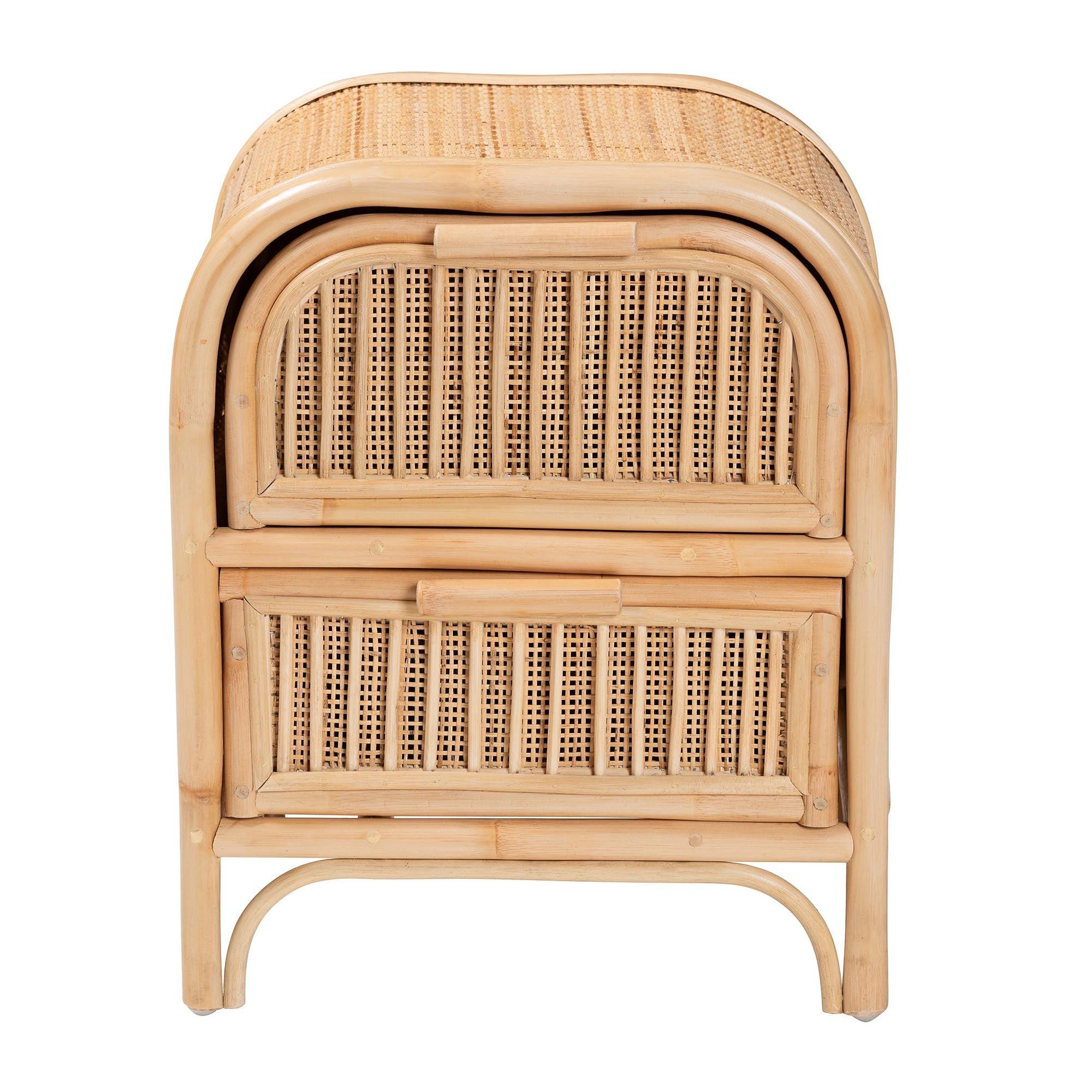 Bali & Pari Adrika Bohemian Rattan 2-Drawer Nightstand