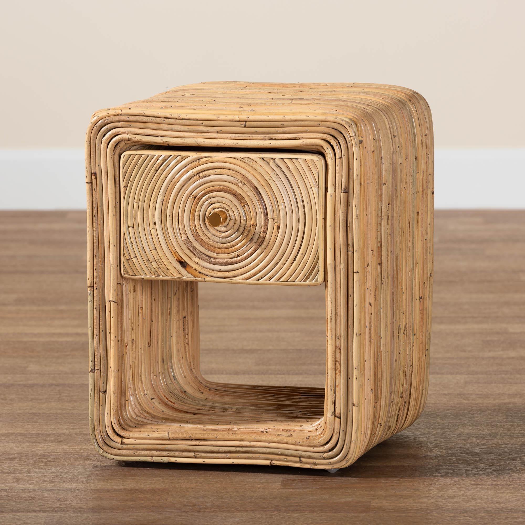 bali & pari Rosina Bohemian Rattan 1-Drawer Nightstand