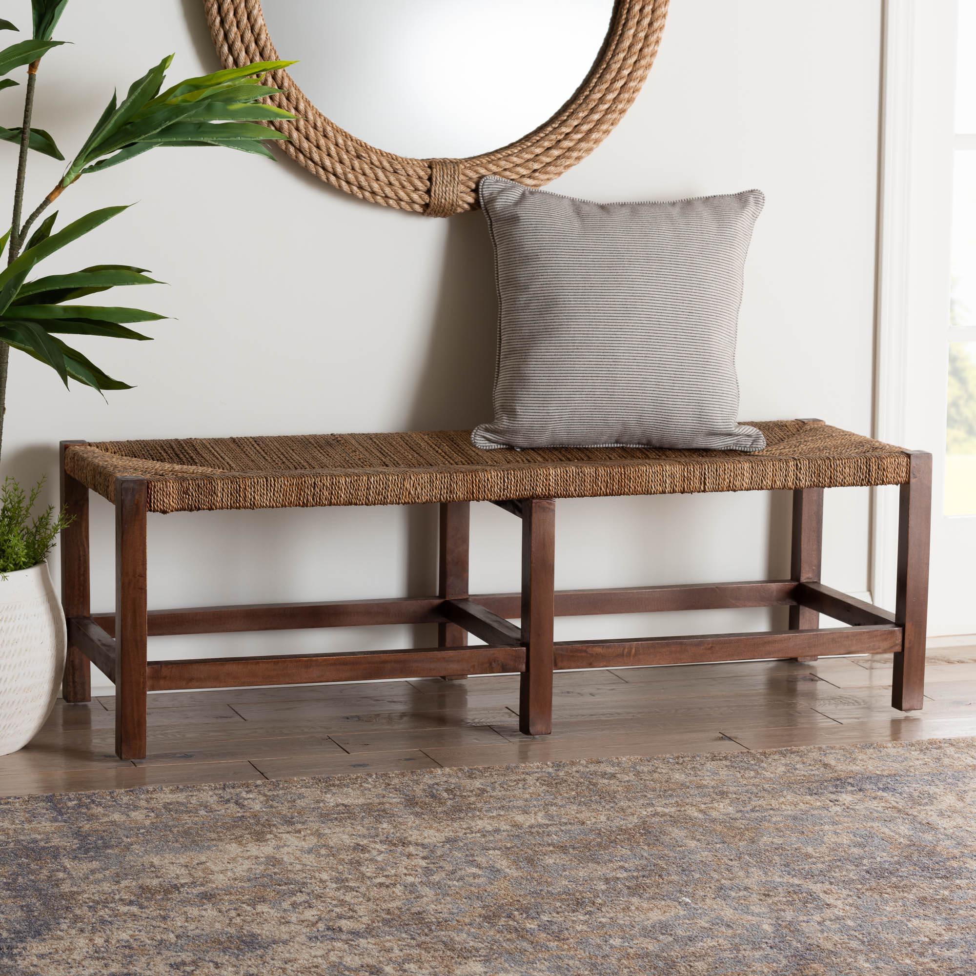 bali & pari Liza Bohemian Seagrass and Wood Accent Bench
