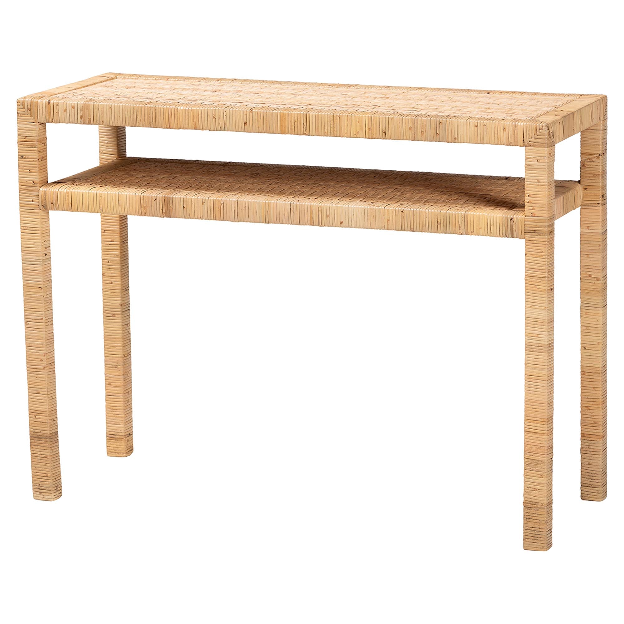 Bali & Pari Kalimantan Bohemian Light Honey Rattan and Acacia Wood Console Table