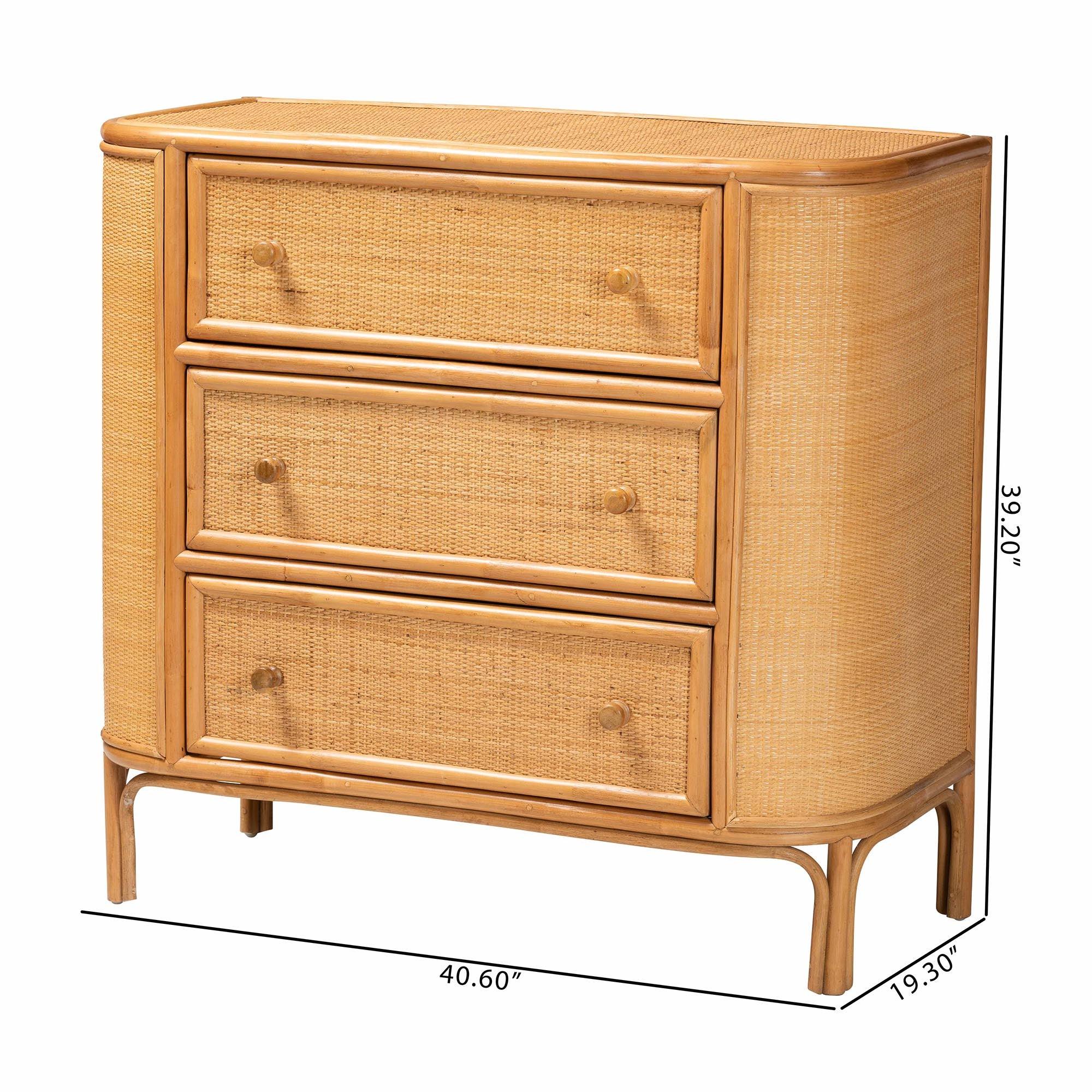 Bali & Pari Radenza Bohemian Light Honey Rattan 3-Drawer Storage Cabinet
