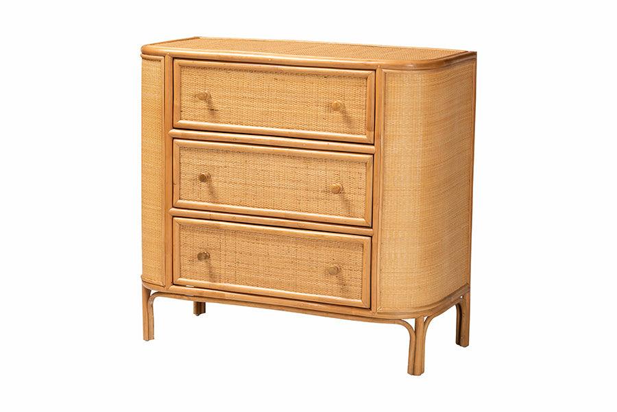 Bali & Pari Radenza Bohemian Light Honey Rattan 3-Drawer Storage Cabinet