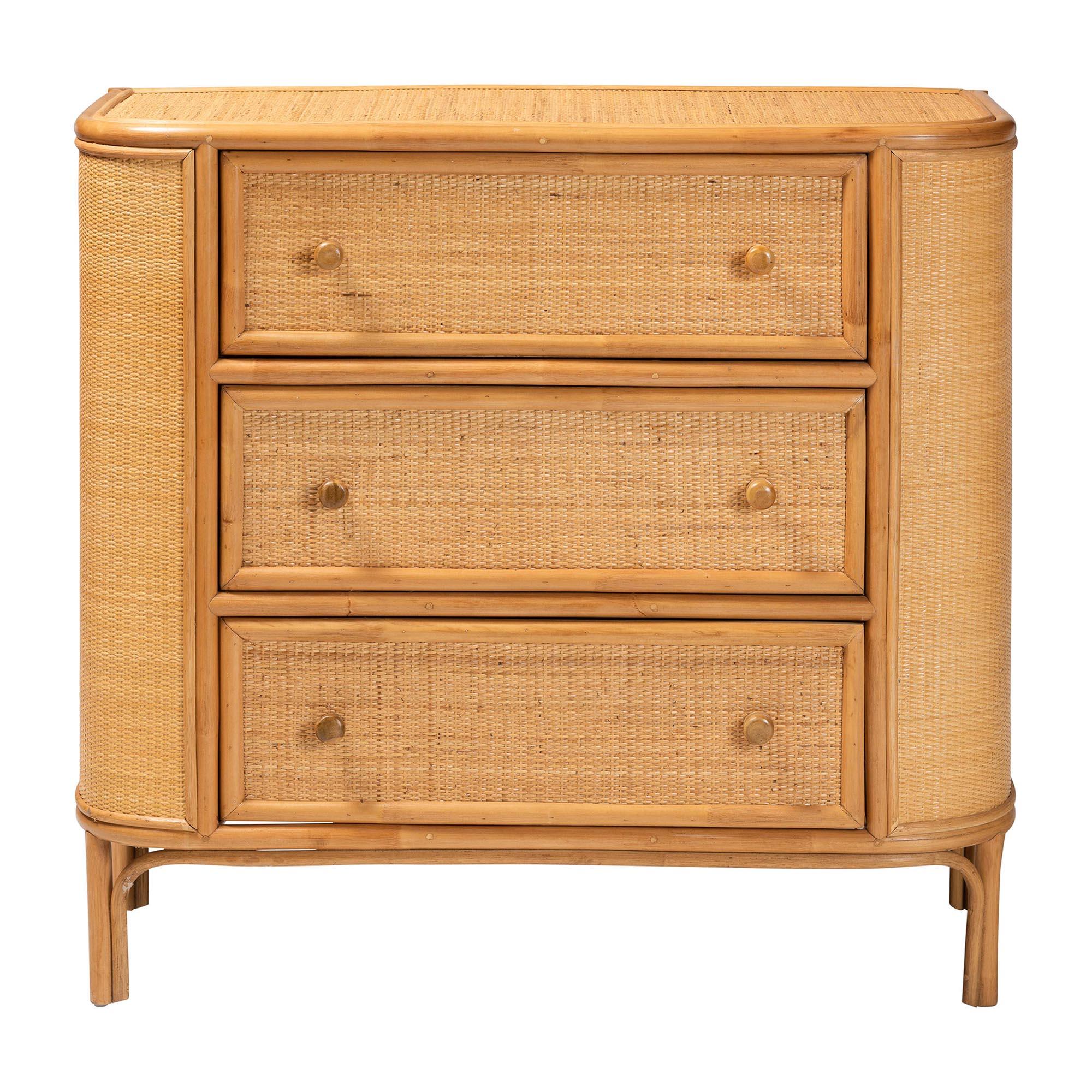 Bali & Pari Radenza Bohemian Light Honey Rattan 3-Drawer Storage Cabinet