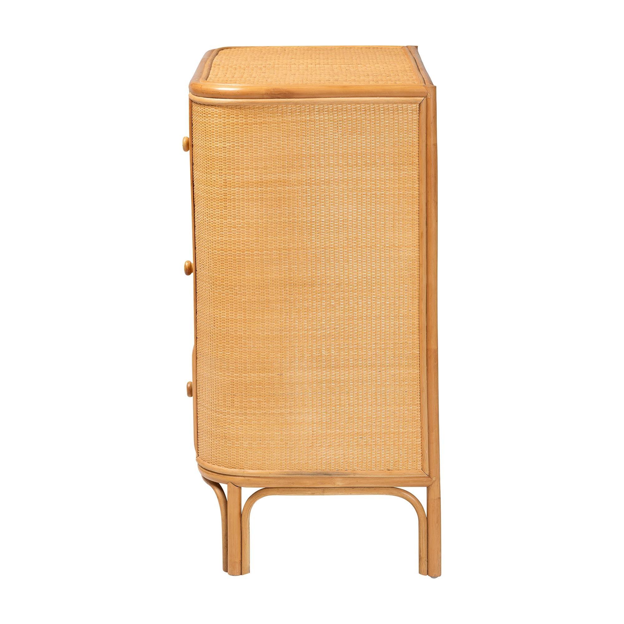 Bali & Pari Radenza Bohemian Light Honey Rattan 3-Drawer Storage Cabinet