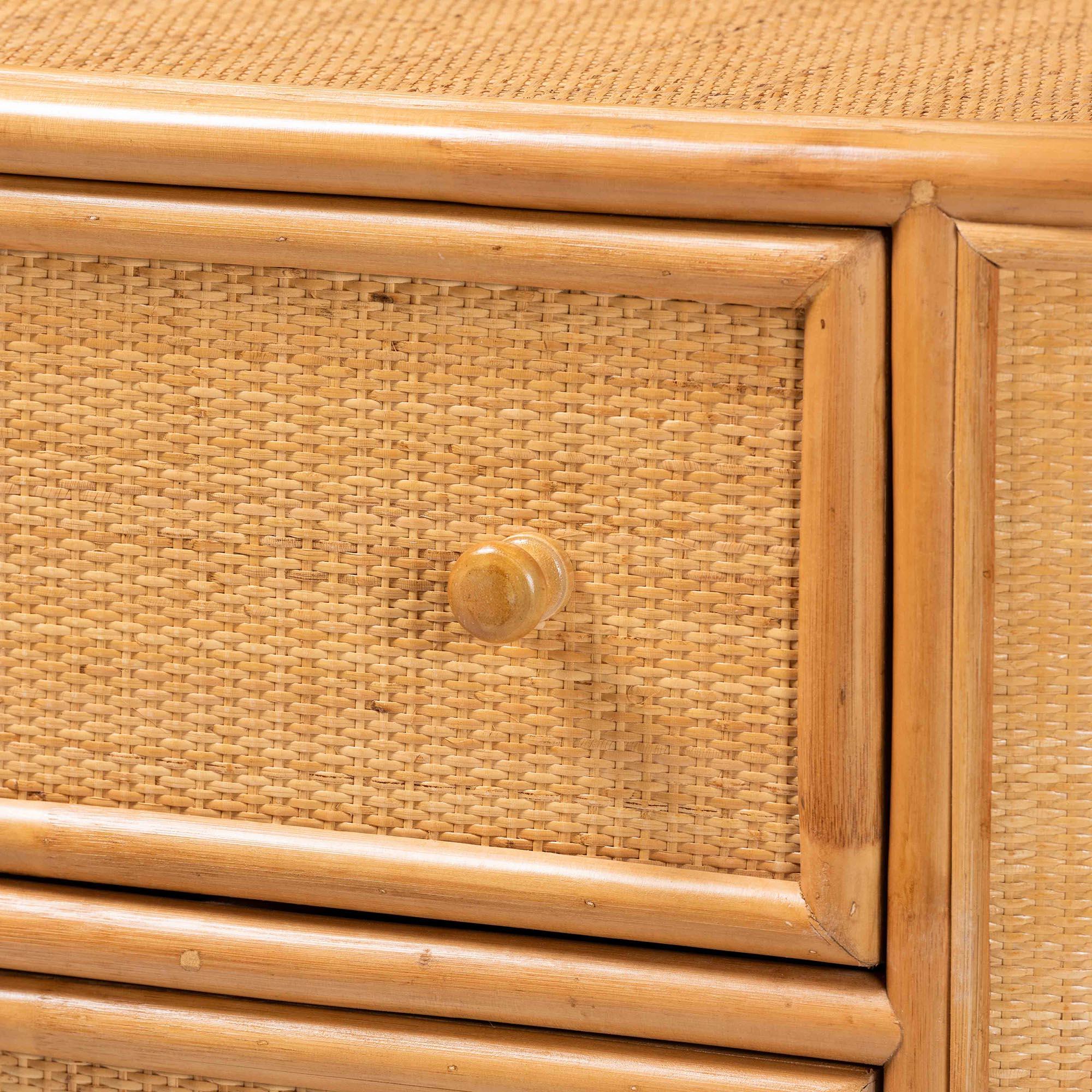 Bali & Pari Radenza Bohemian Light Honey Rattan 3-Drawer Storage Cabinet