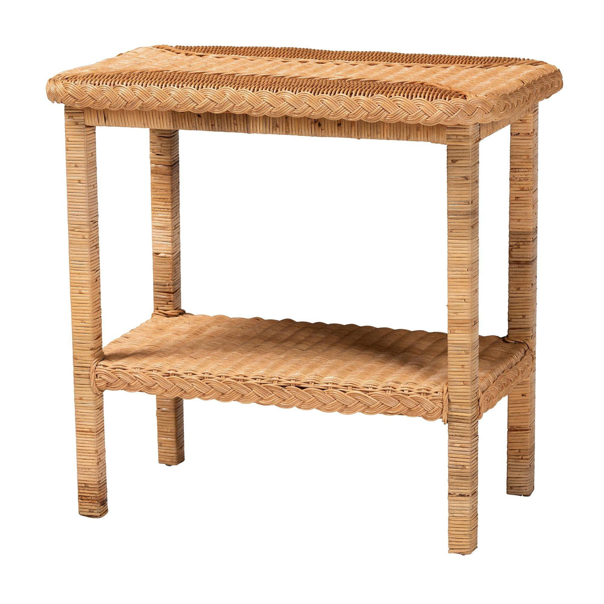 Bali & Pari Minahasa Bohemian Light Honey Braided Rattan Side Table