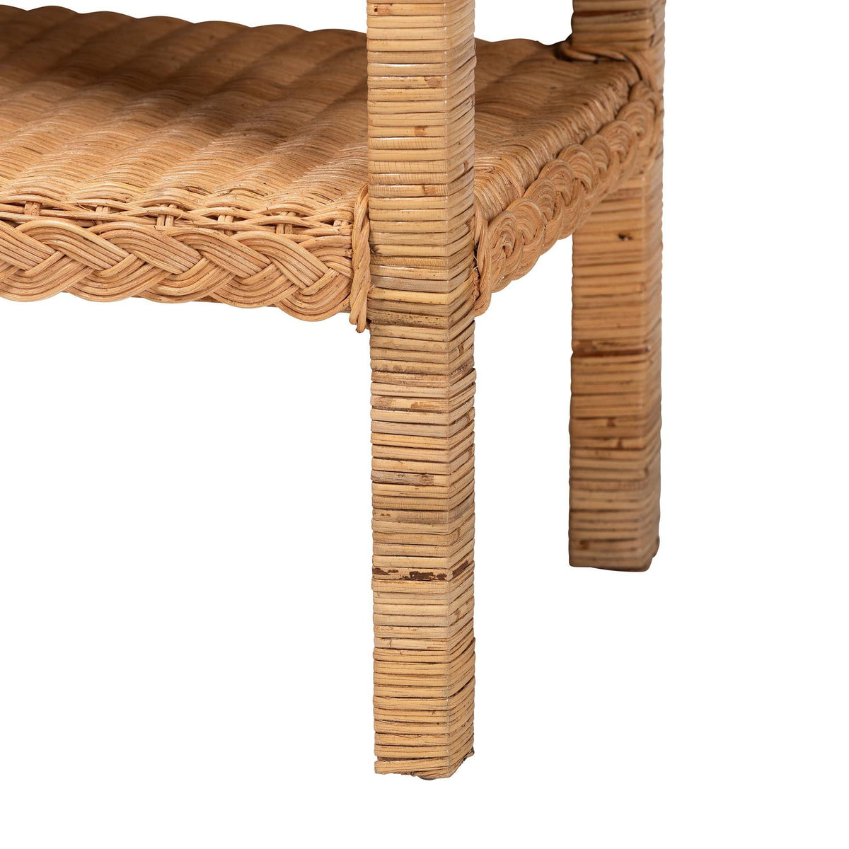Bali & Pari Minahasa Bohemian Light Honey Braided Rattan Side Table