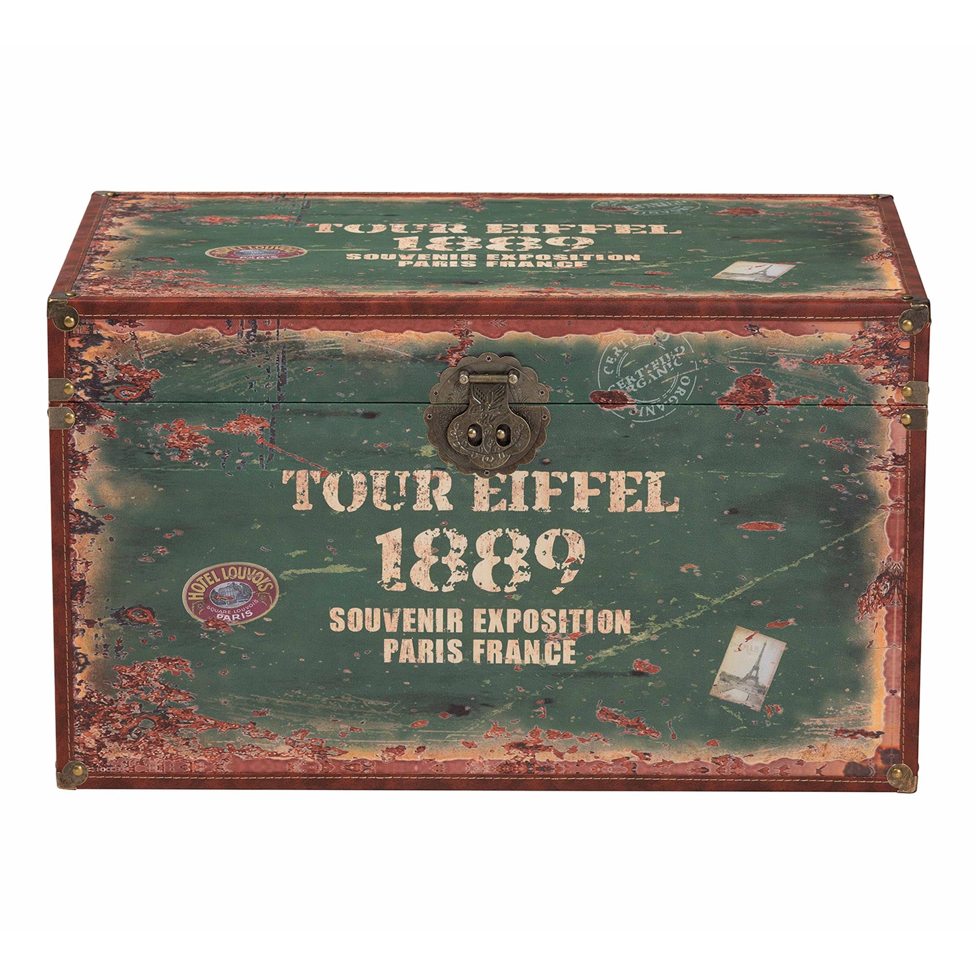 Sabeen Vintage Parisian Faux Leather and Wood 2-Piece Storage Trunk Set